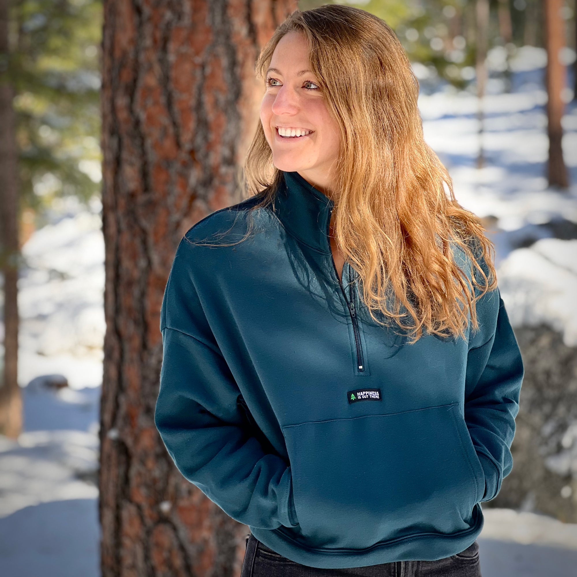 Crop Top Half-Zip w / Happiness Is Out There Label