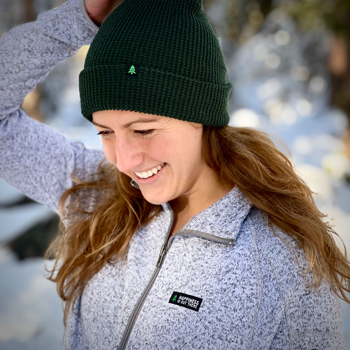 Women's Alpine Knit Full Zip Jacket w / Happiness Is Out There Label - The Happy Clothing Company