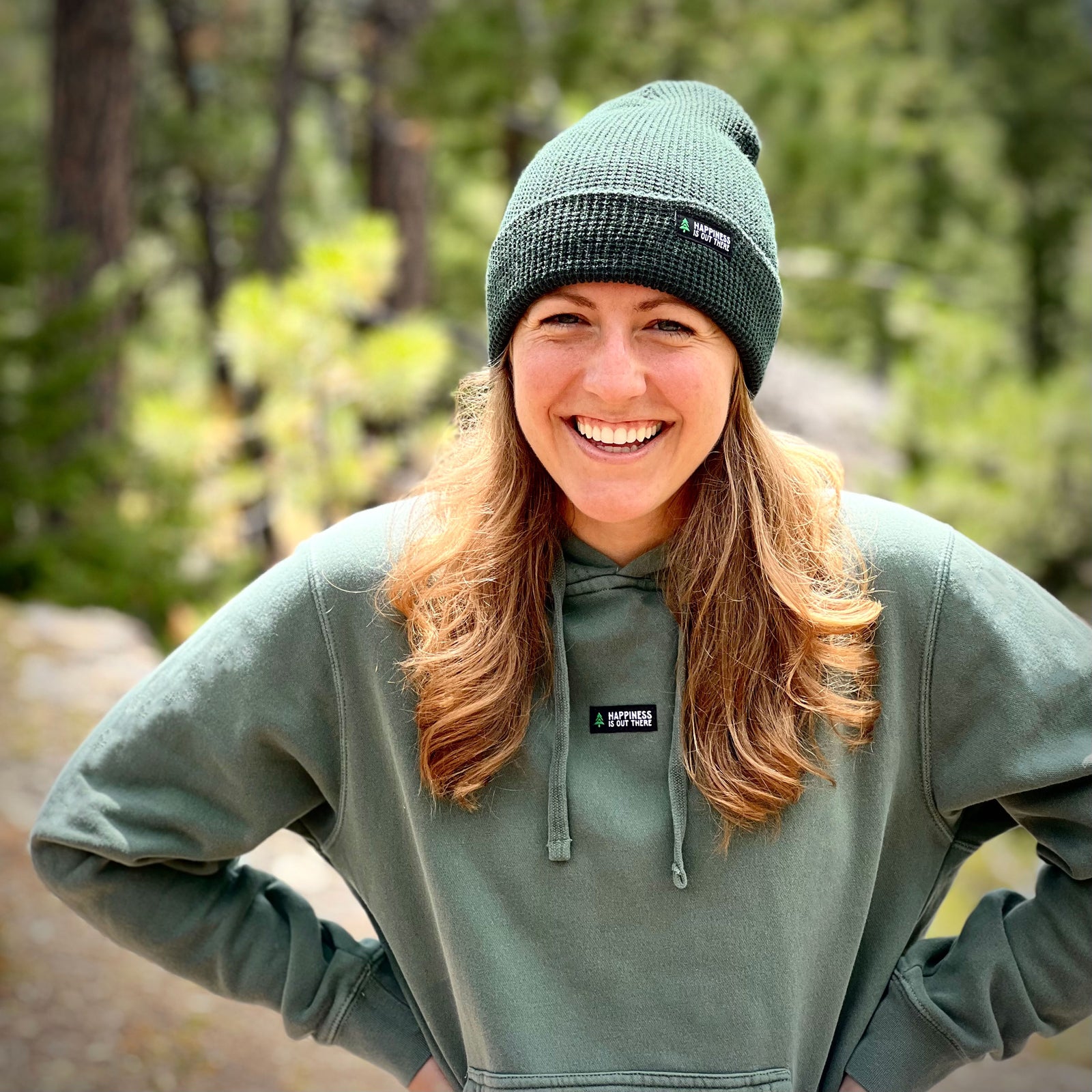 Happiness Is Out There Label Waffle Cuffed Beanie - The Happy Clothing Company