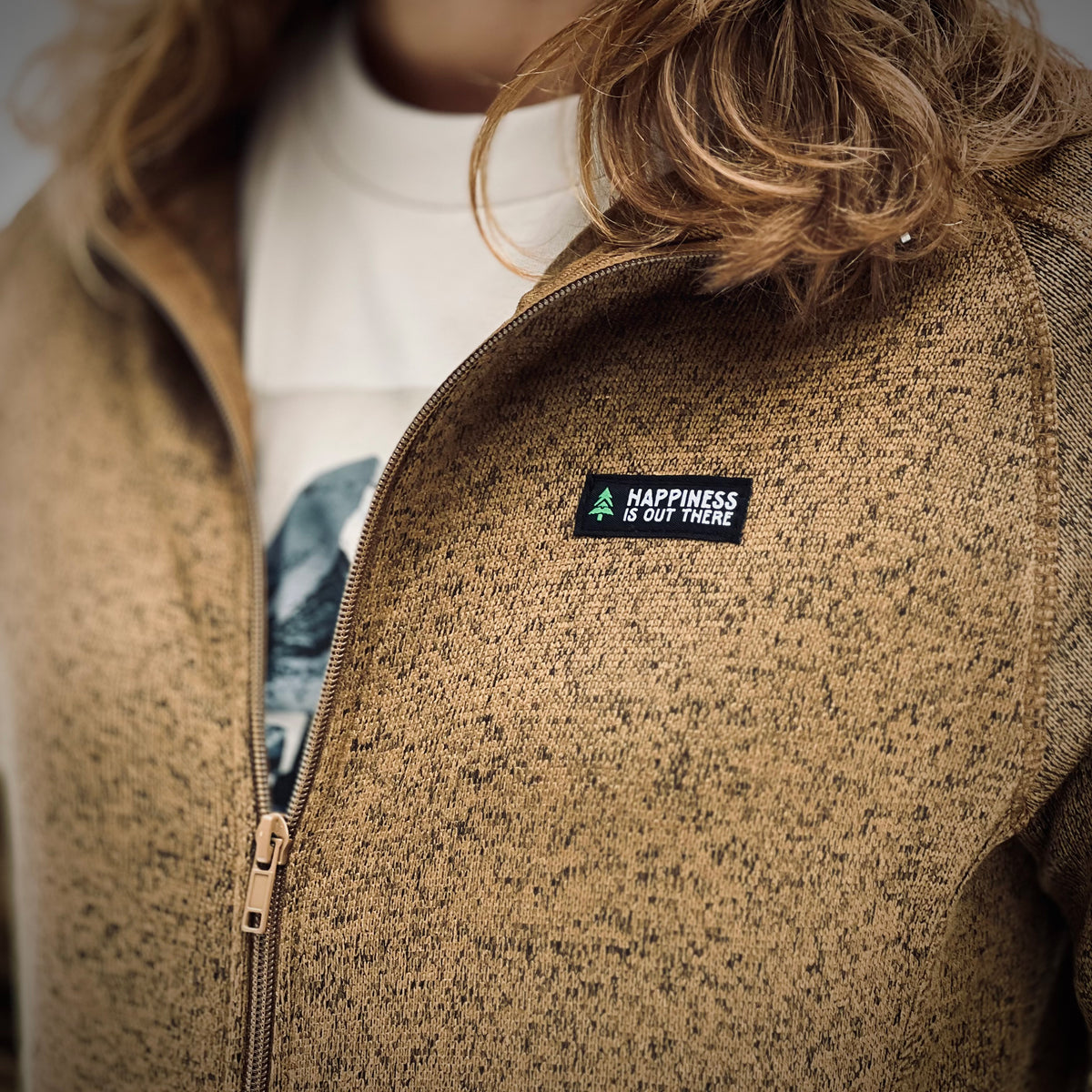 Women's Alpine Knit Full Zip Jacket w / Happiness Is Out There Label - The Happy Clothing Company