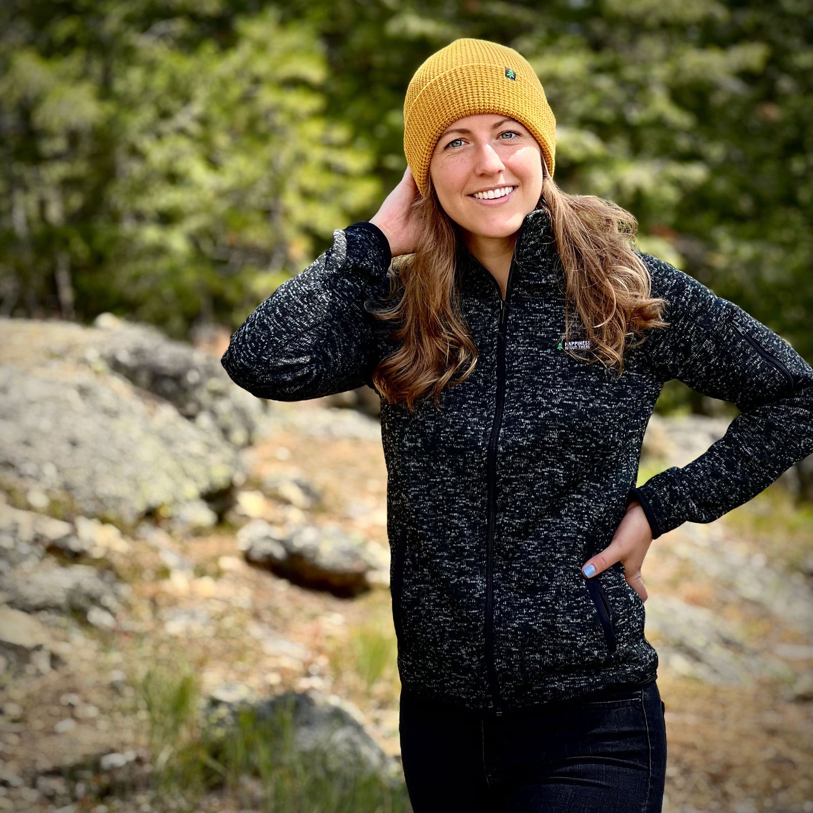 Women's Alpine Knit Full Zip Jacket w / Happiness Is Out There Label - The Happy Clothing Company