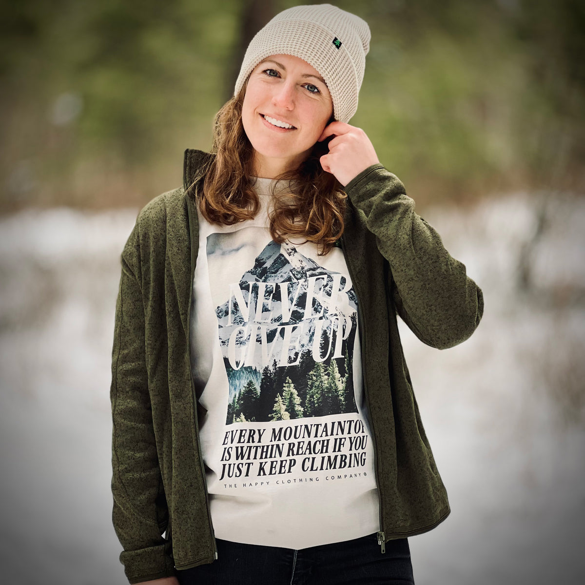 Women's Alpine Knit Full Zip Jacket w / Happiness Is Out There Label - The Happy Clothing Company