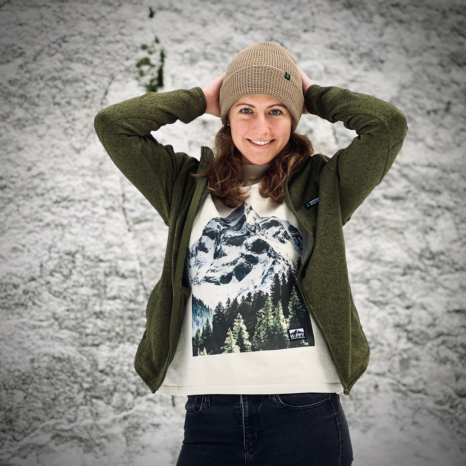 Women's Alpine Knit Full Zip Jacket w / Happiness Is Out There Label - The Happy Clothing Company