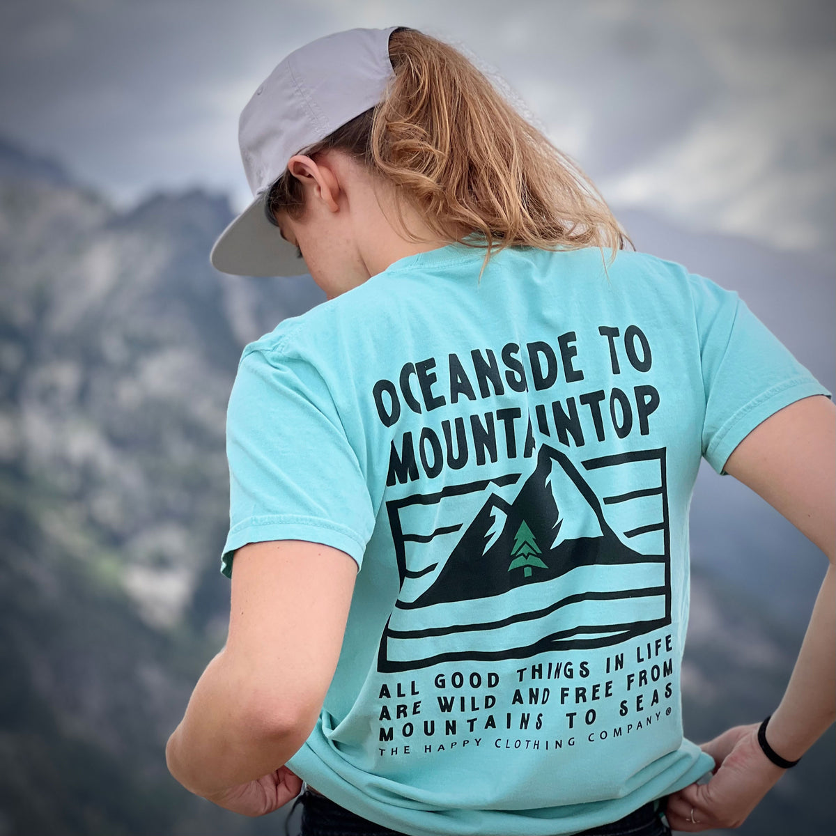 Oceanside To Mountaintop Back Print Unisex Pigment Dyed Pocket T-Shirt