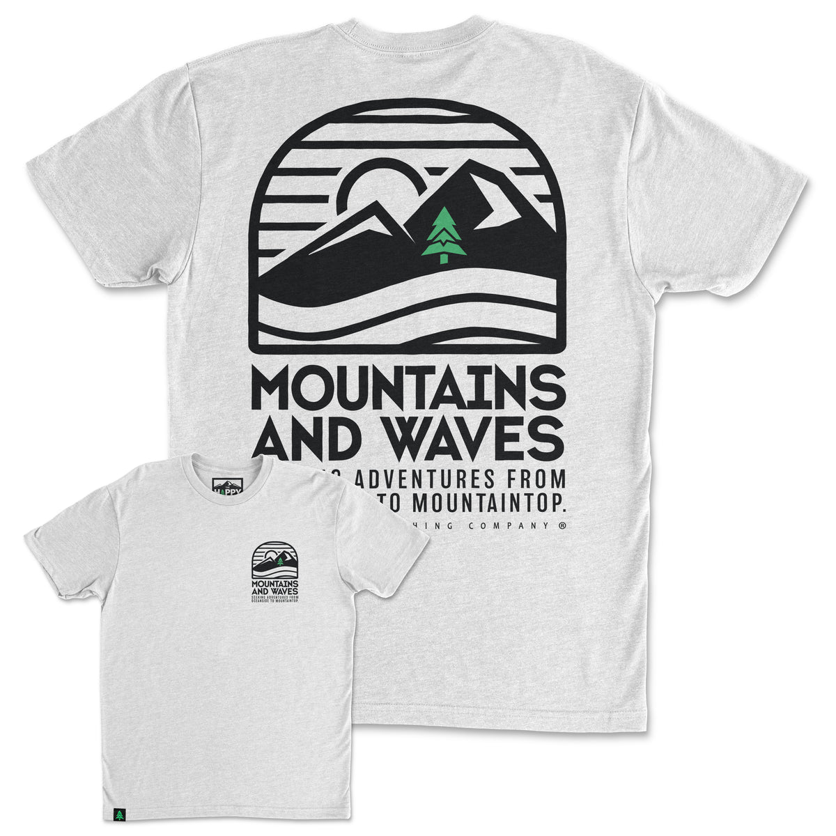 Mountains and Waves Back Print 'Trail Tee' | Lightweight Blend | - The Happy Clothing Company