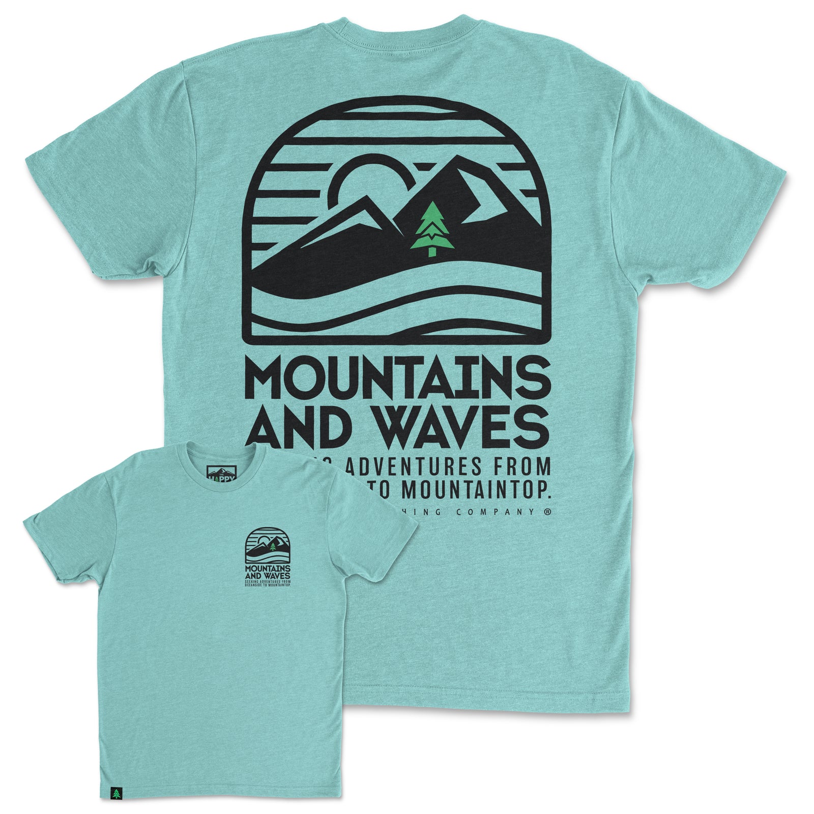 Mountains and Waves Back Print 'Trail Tee' | Lightweight Blend | - The Happy Clothing Company