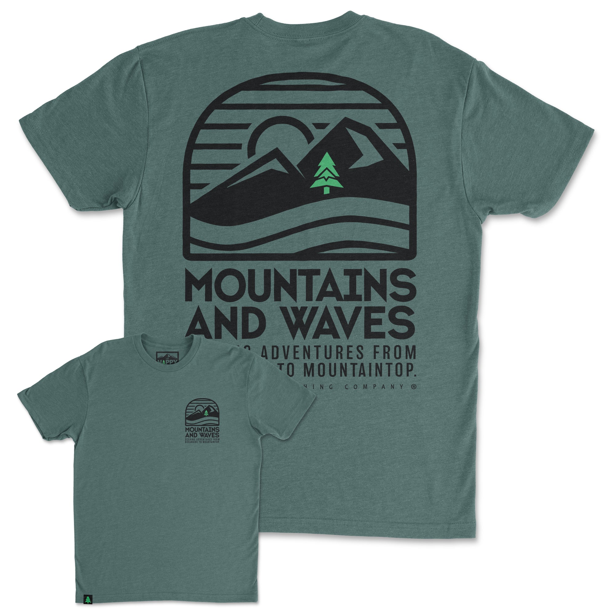 Mountains and Waves Back Print 'Trail Tee' | Lightweight Blend | - The Happy Clothing Company