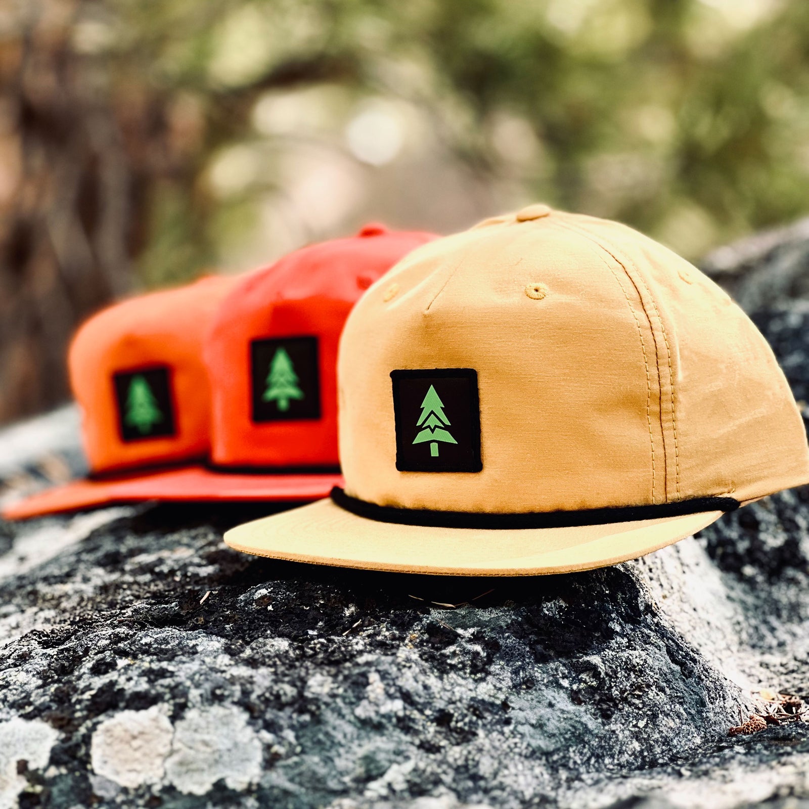 Mountain Tree 5 Panel Vintage Cap with Rope