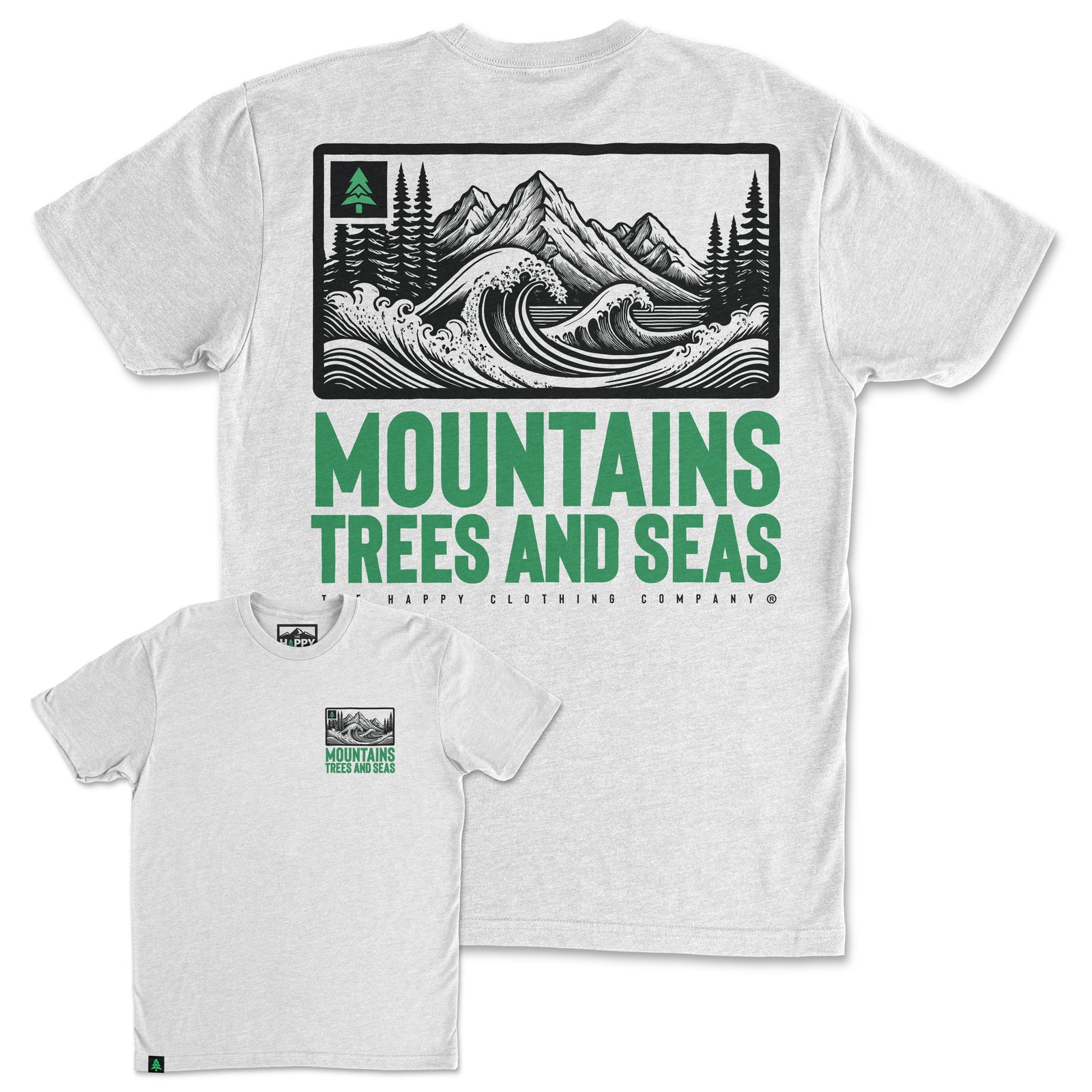 Mountains, Trees and Seas Back Print 'Trail Tee' | Lightweight Blend | - The Happy Clothing Company