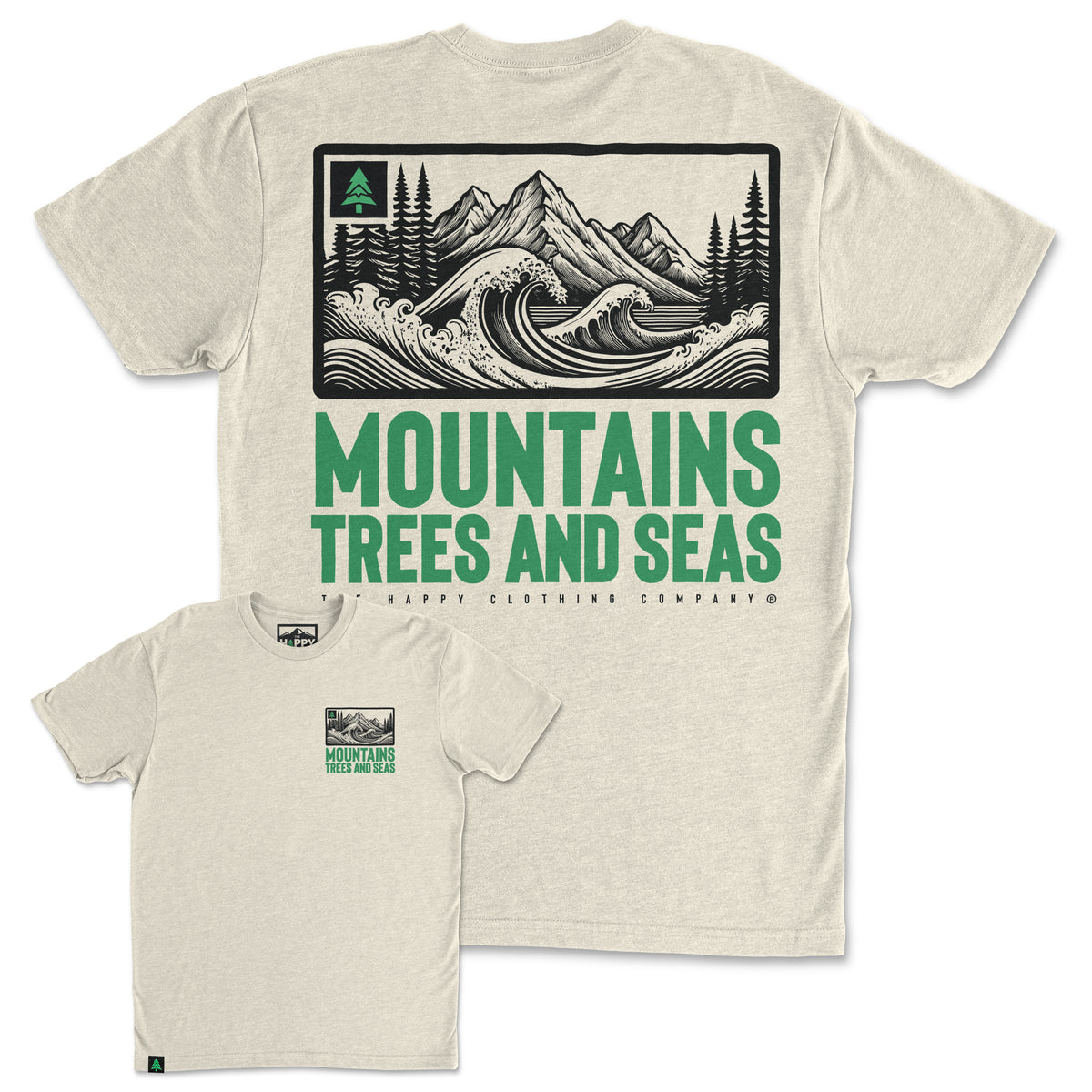Mountains, Trees and Seas Back Print 'Trail Tee' | Lightweight Blend | - The Happy Clothing Company