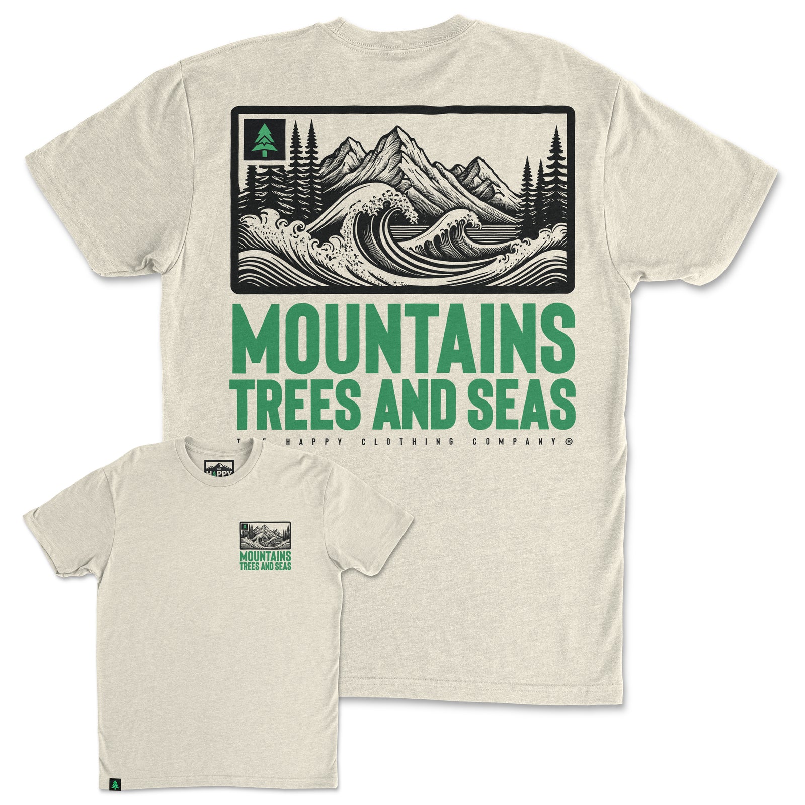 Mountains, Trees and Seas Back Print 'Trail Tee' | Lightweight Blend | - The Happy Clothing Company