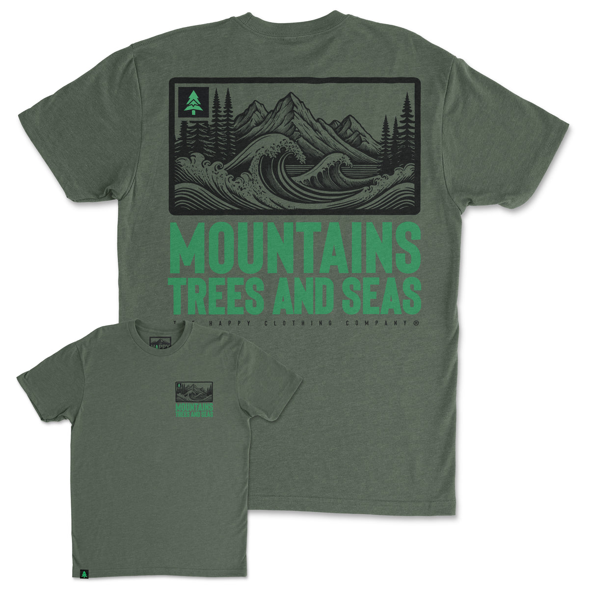 Mountains, Trees and Seas Back Print 'Trail Tee' | Lightweight Blend | - The Happy Clothing Company