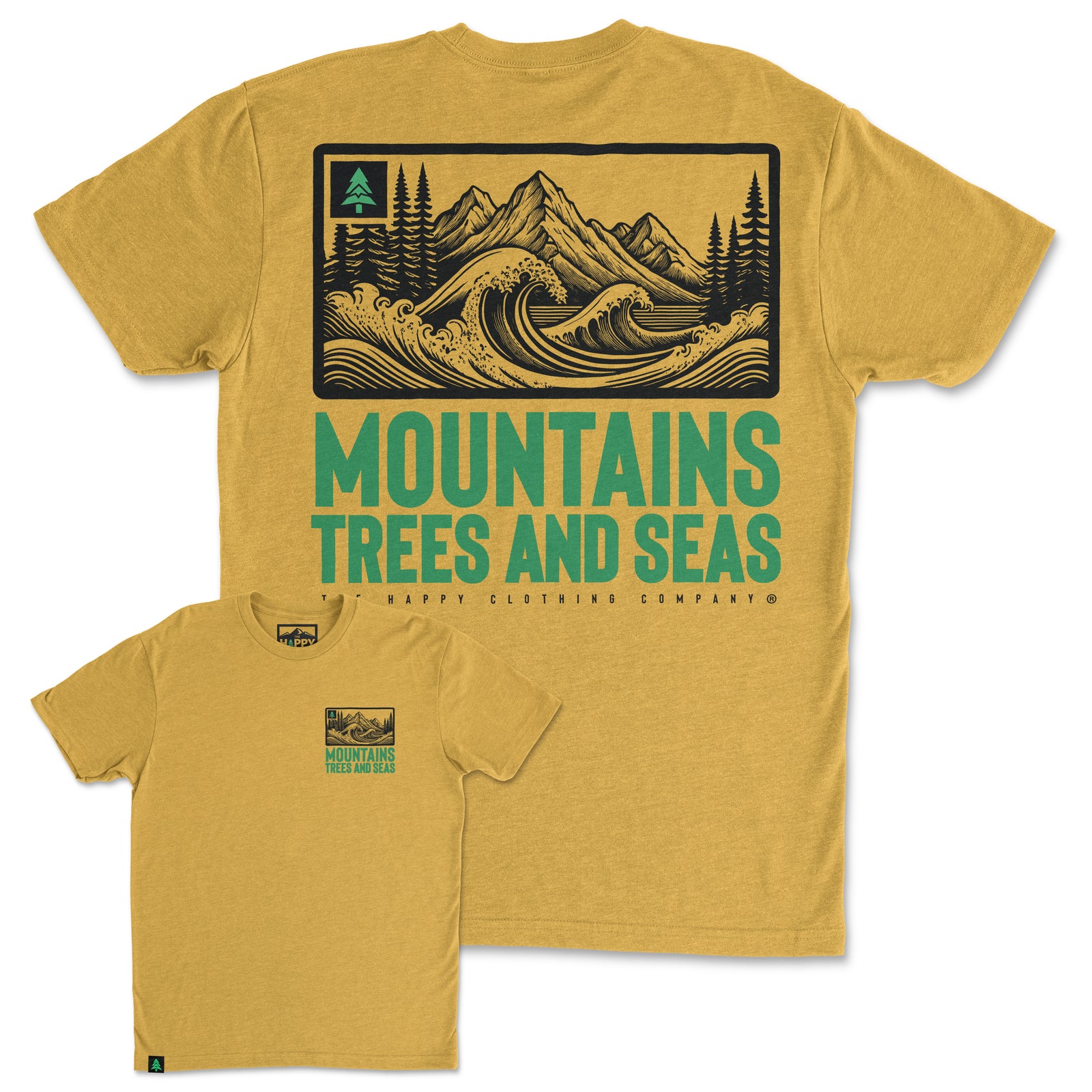 Mountains, Trees and Seas Back Print 'Trail Tee' | Lightweight Blend | - The Happy Clothing Company
