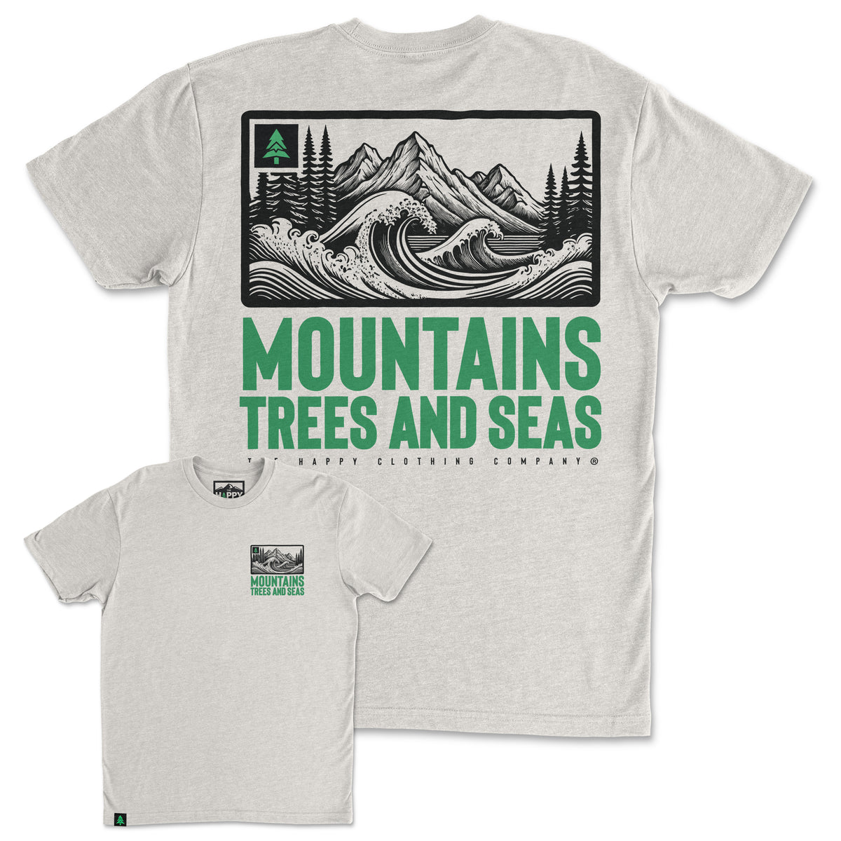 Mountains, Trees and Seas Back Print 'Trail Tee' | Lightweight Blend | - The Happy Clothing Company