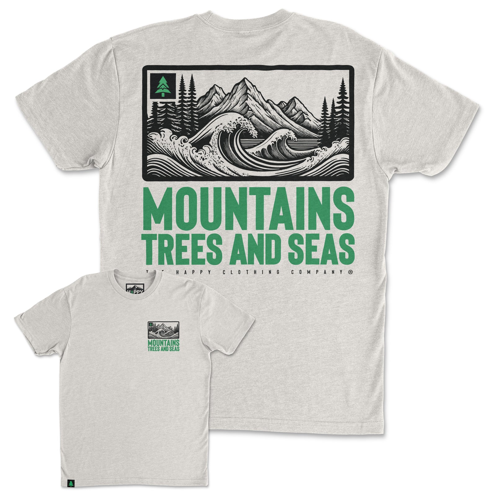 Mountains, Trees and Seas Back Print 'Trail Tee' | Lightweight Blend | - The Happy Clothing Company
