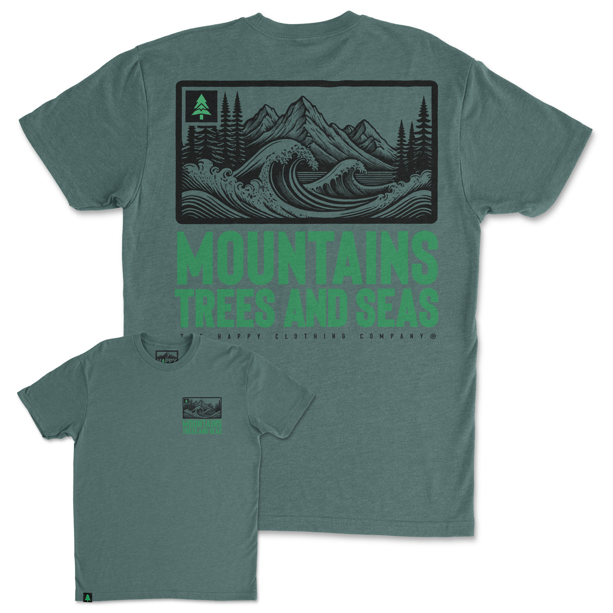 Mountains, Trees and Seas Back Print 'Trail Tee' | Lightweight Blend | - The Happy Clothing Company