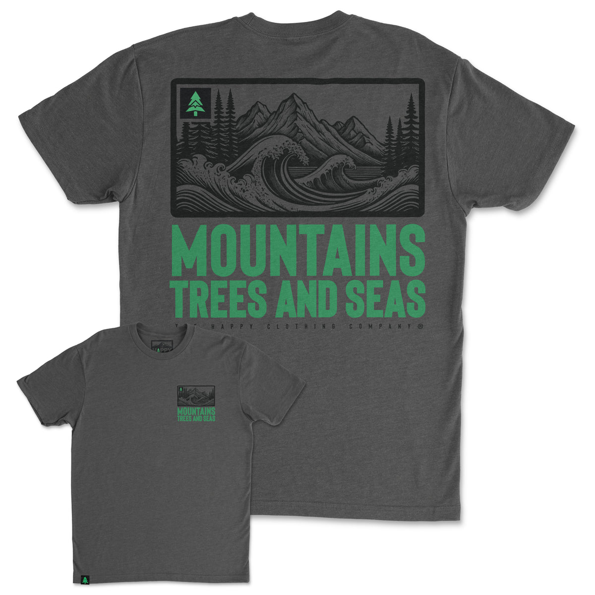 Mountains, Trees and Seas Back Print 'Trail Tee' | Lightweight Blend | - The Happy Clothing Company