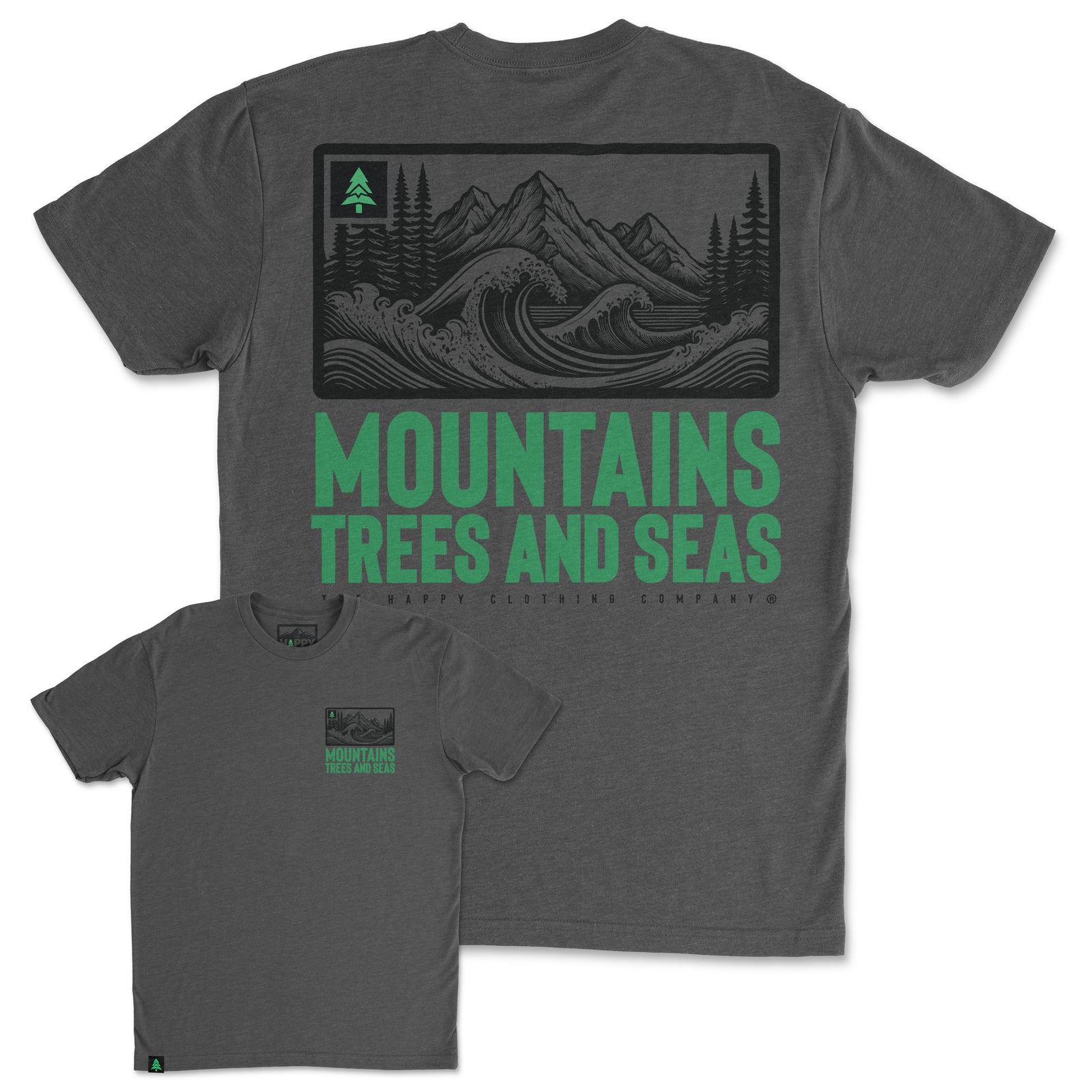 Mountains, Trees and Seas Back Print 'Trail Tee' | Lightweight Blend | - The Happy Clothing Company