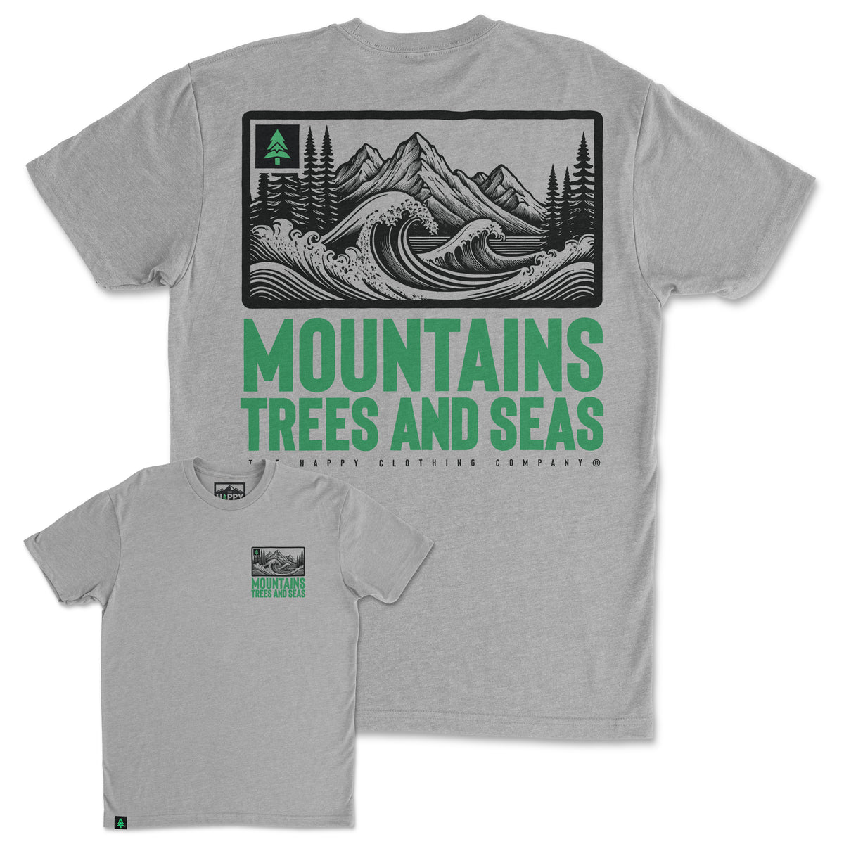 Mountains, Trees and Seas Back Print 'Trail Tee' | Lightweight Blend | - The Happy Clothing Company