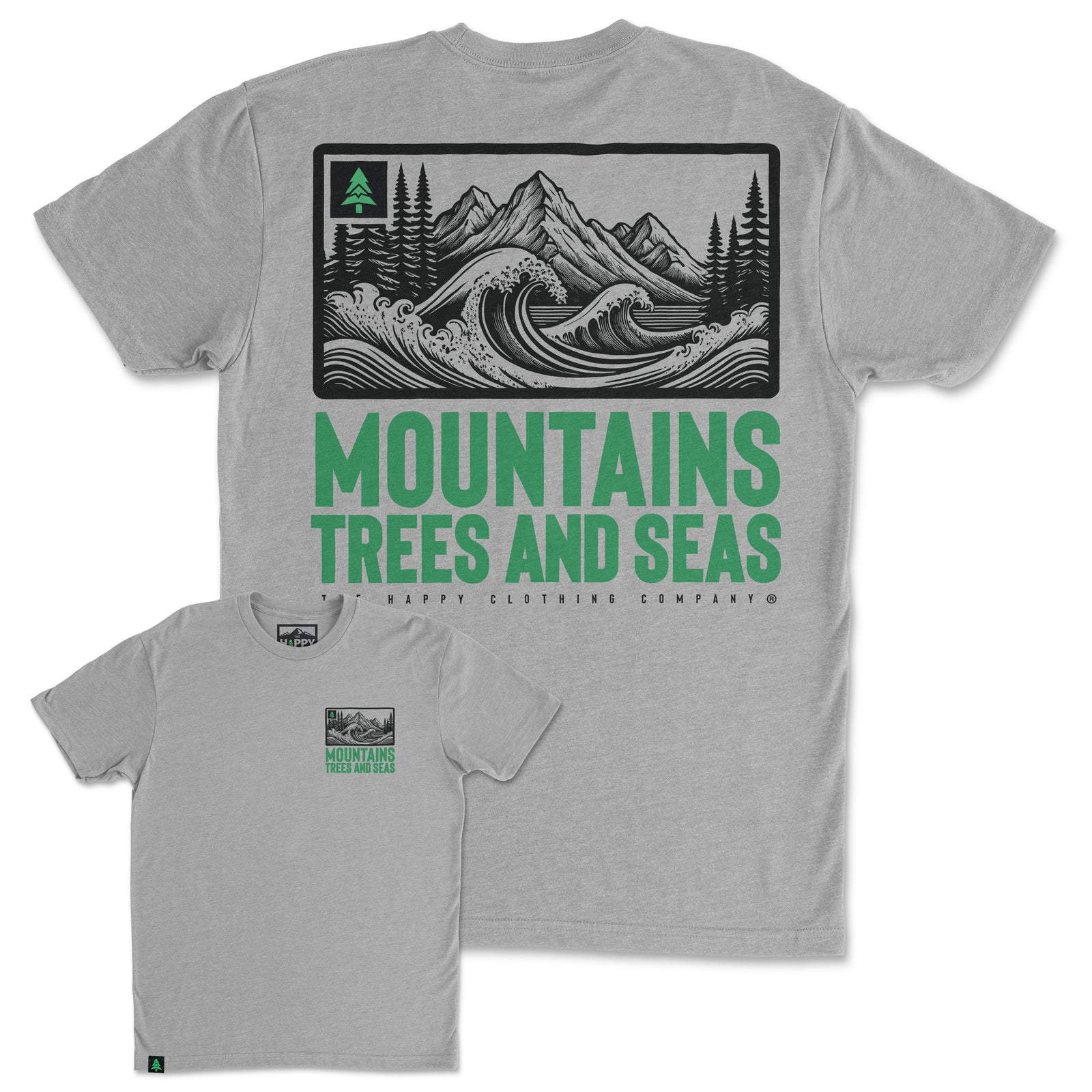 Mountains, Trees and Seas Back Print 'Trail Tee' | Lightweight Blend | - The Happy Clothing Company