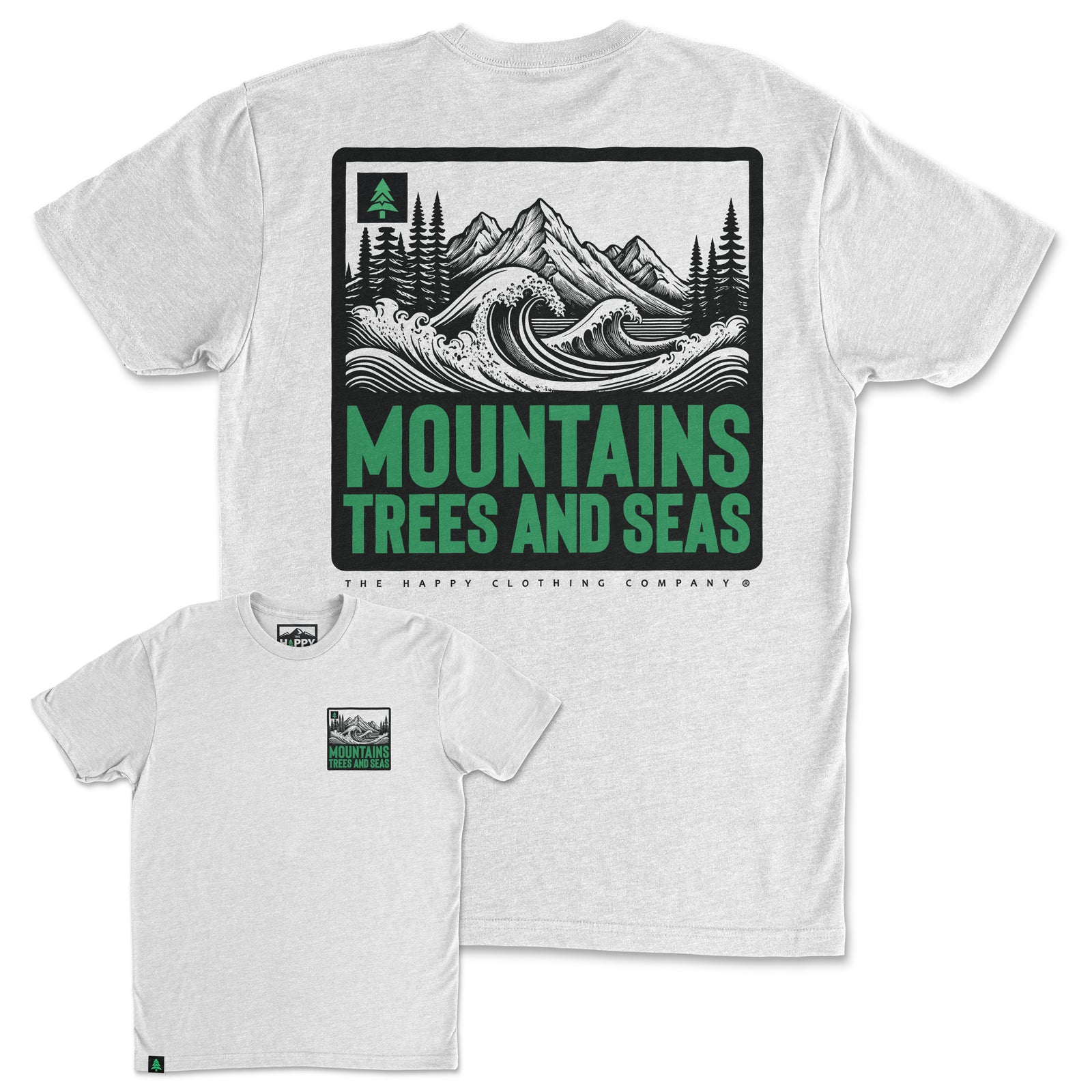Mountains, Trees and Seas Back Print 'Trail Tee' | Lightweight Blend | - The Happy Clothing Company
