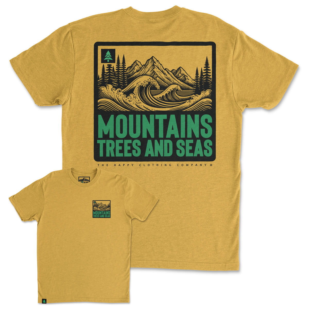 Mountains, Trees and Seas Back Print 'Trail Tee' | Lightweight Blend | - The Happy Clothing Company