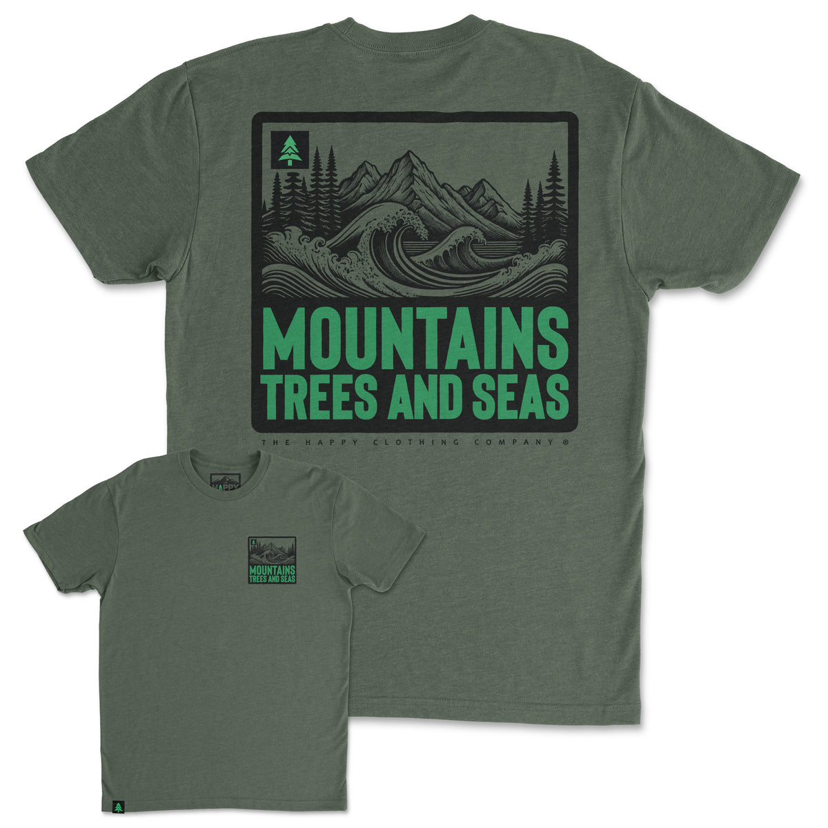 Mountains, Trees and Seas Back Print 'Trail Tee' | Lightweight Blend | - The Happy Clothing Company