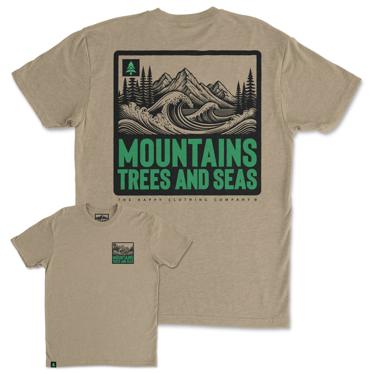 Mountains, Trees and Seas Back Print 'Trail Tee' | Lightweight Blend | - The Happy Clothing Company