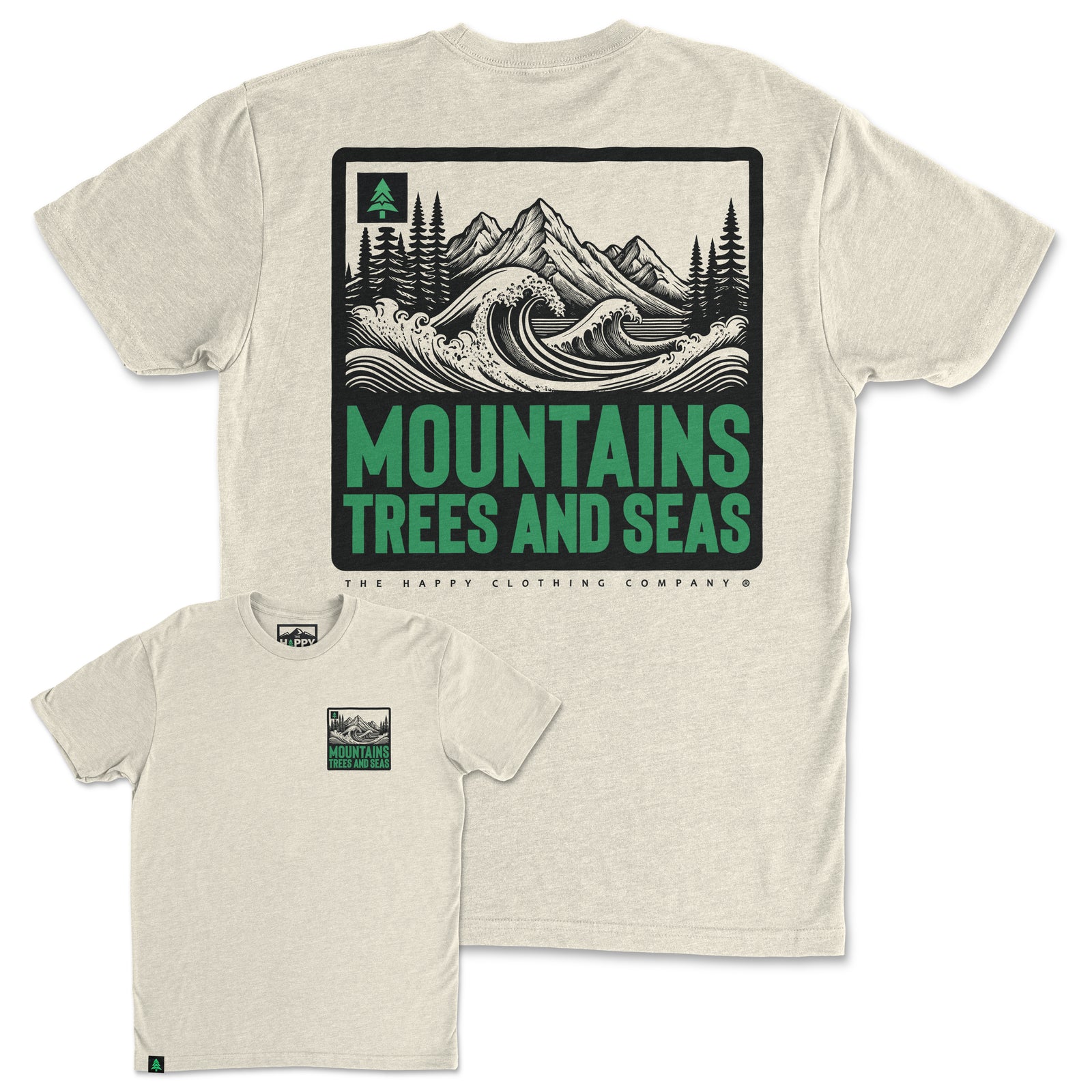 Mountains, Trees and Seas Back Print 'Trail Tee' | Lightweight Blend | - The Happy Clothing Company