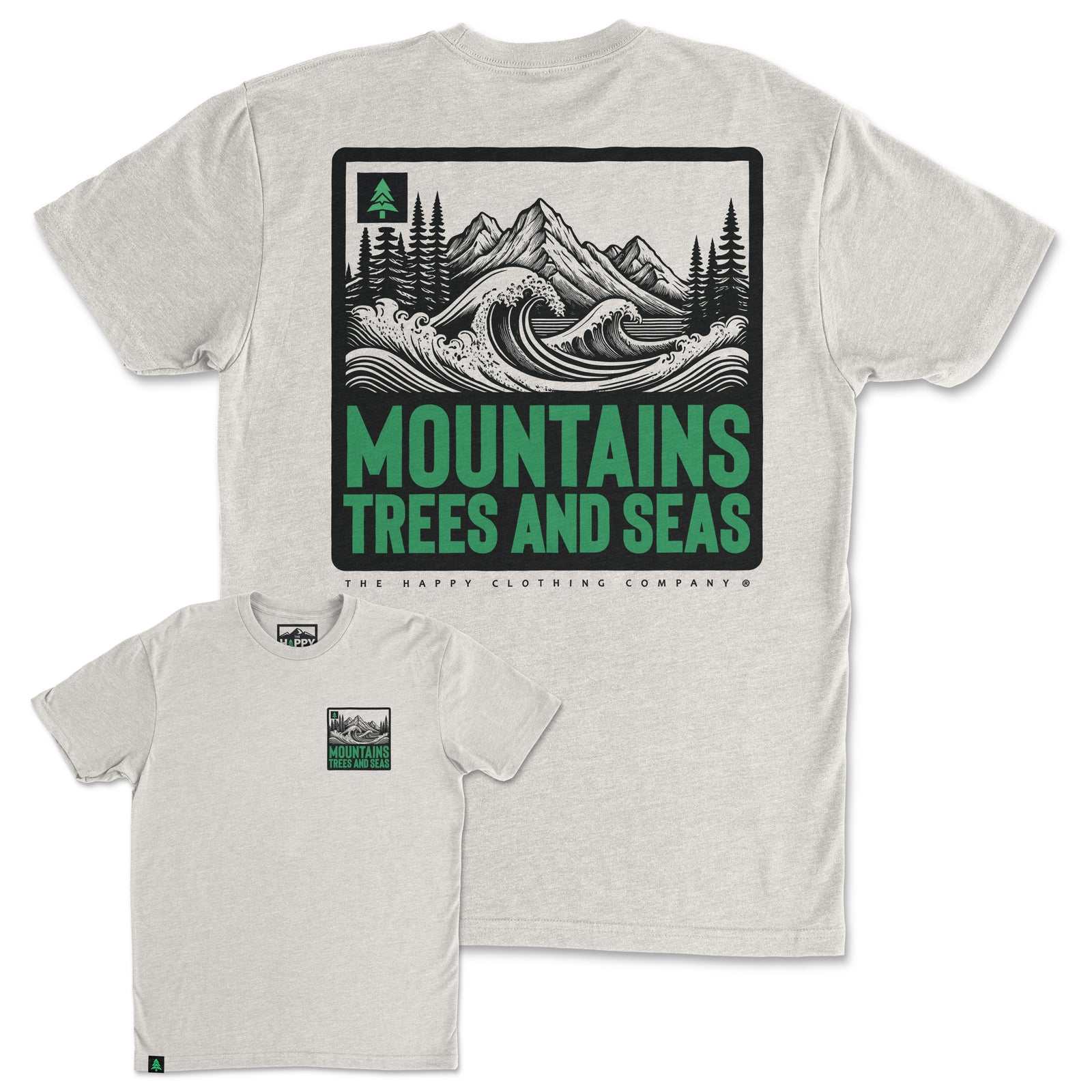Mountains, Trees and Seas Back Print 'Trail Tee' | Lightweight Blend | - The Happy Clothing Company