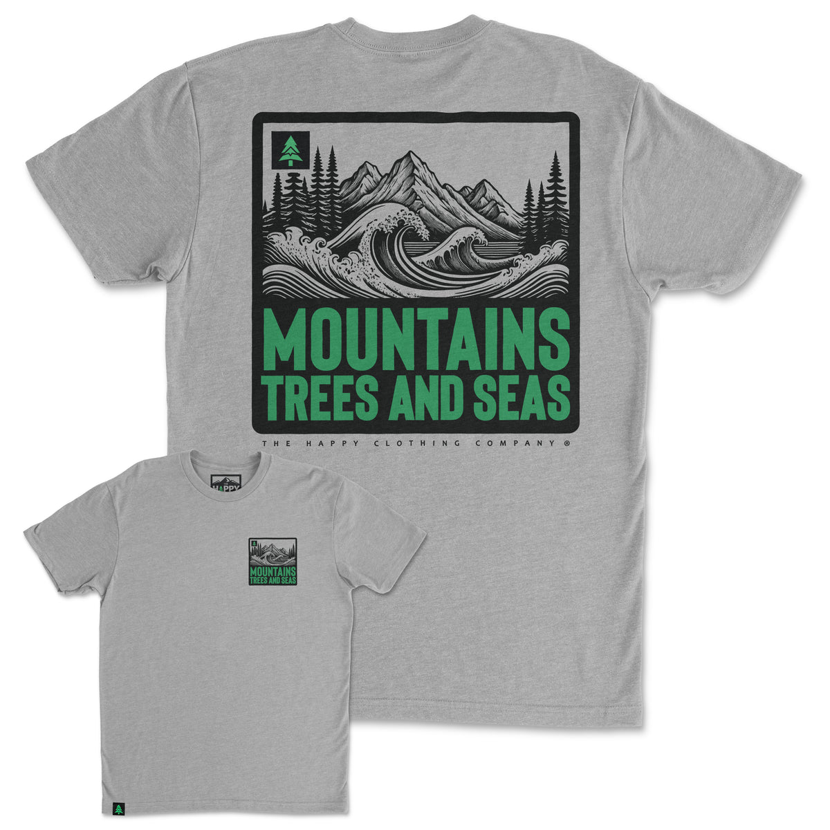 Mountains, Trees and Seas Back Print 'Trail Tee' | Lightweight Blend | - The Happy Clothing Company