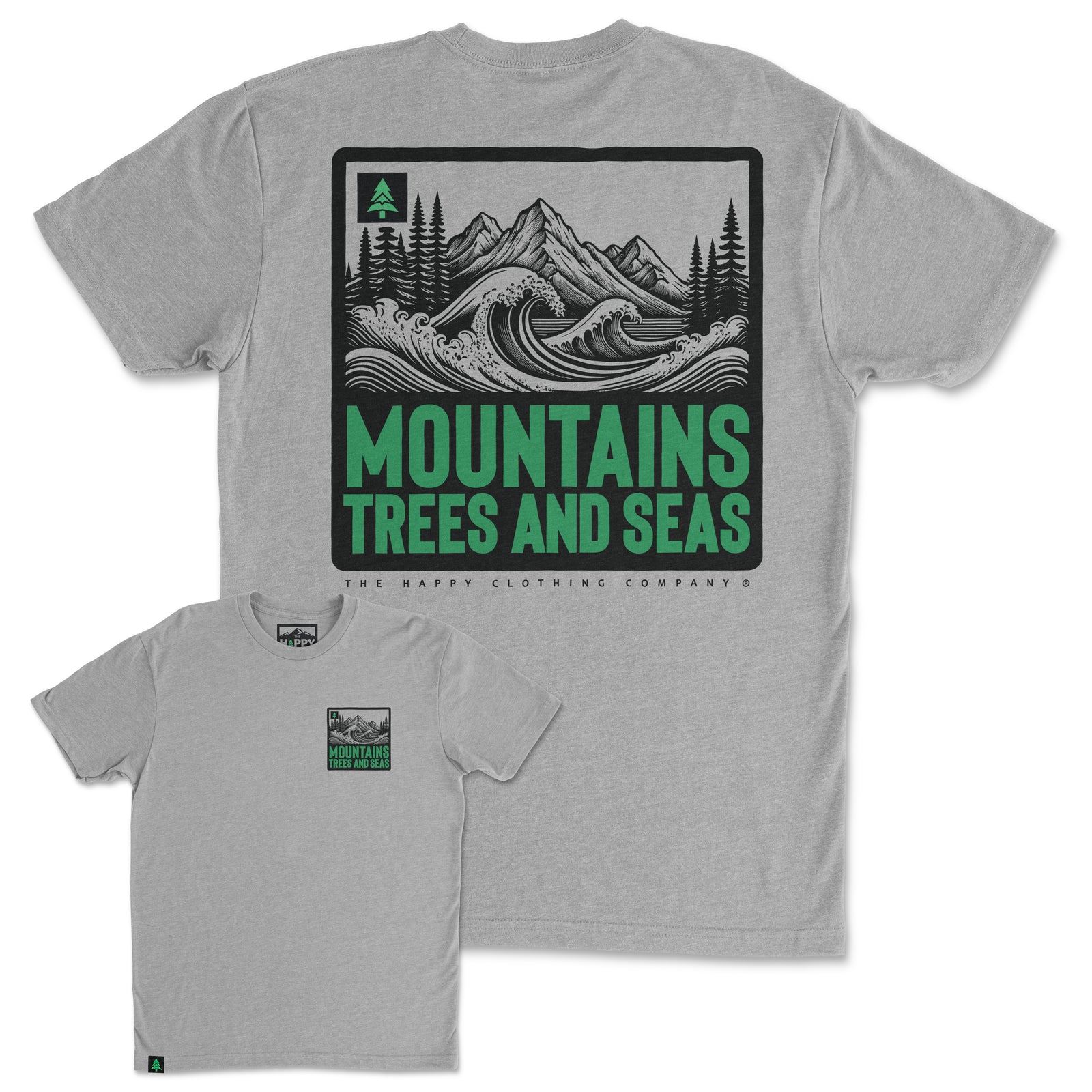 Mountains, Trees and Seas Back Print 'Trail Tee' | Lightweight Blend | - The Happy Clothing Company