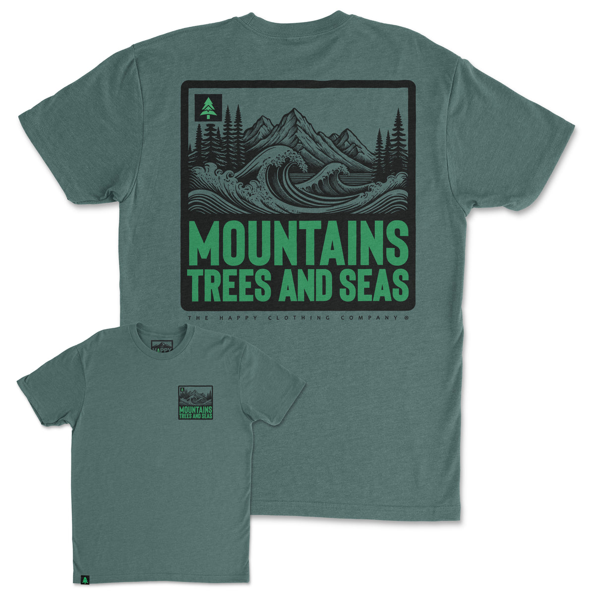 Mountains, Trees and Seas Back Print 'Trail Tee' | Lightweight Blend | - The Happy Clothing Company