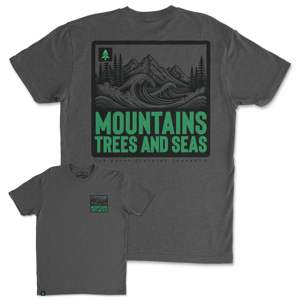 Mountains, Trees and Seas Back Print 'Trail Tee' | Lightweight Blend | - The Happy Clothing Company