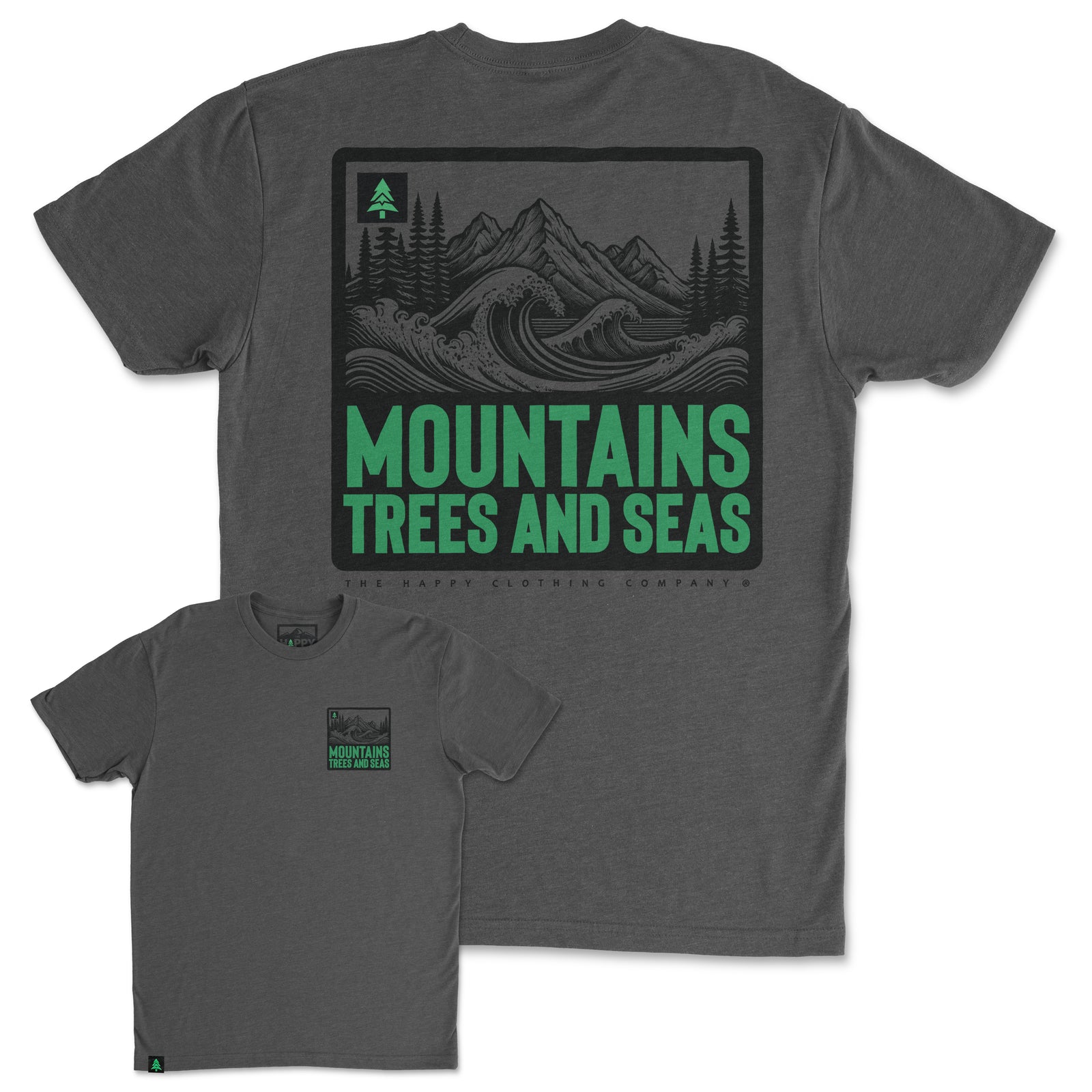 Mountains, Trees and Seas Back Print 'Trail Tee' | Lightweight Blend | - The Happy Clothing Company