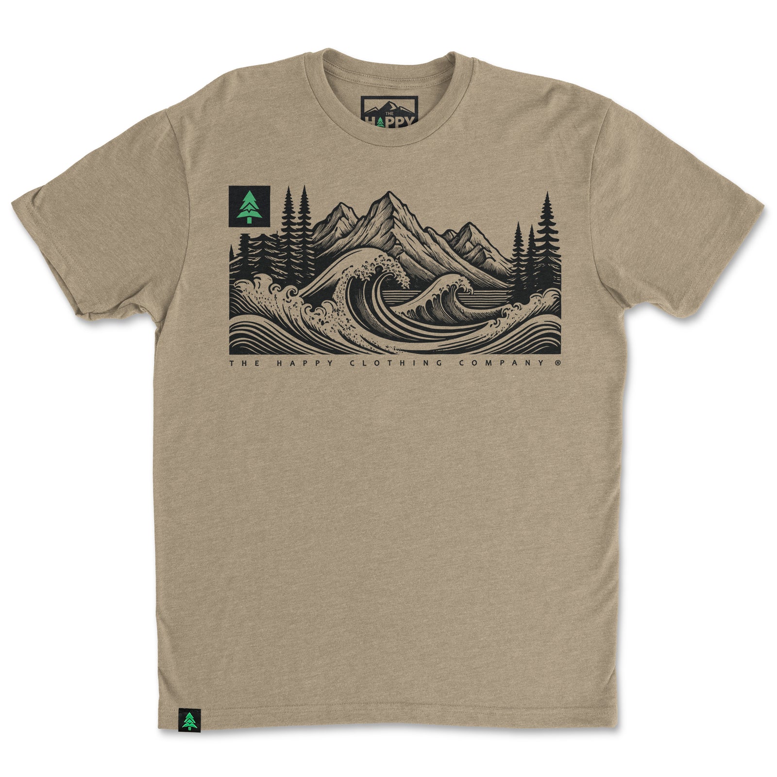Mountains Trees and Seas Drawing 'Trail Tee' | Lightweight Blend | - The Happy Clothing Company