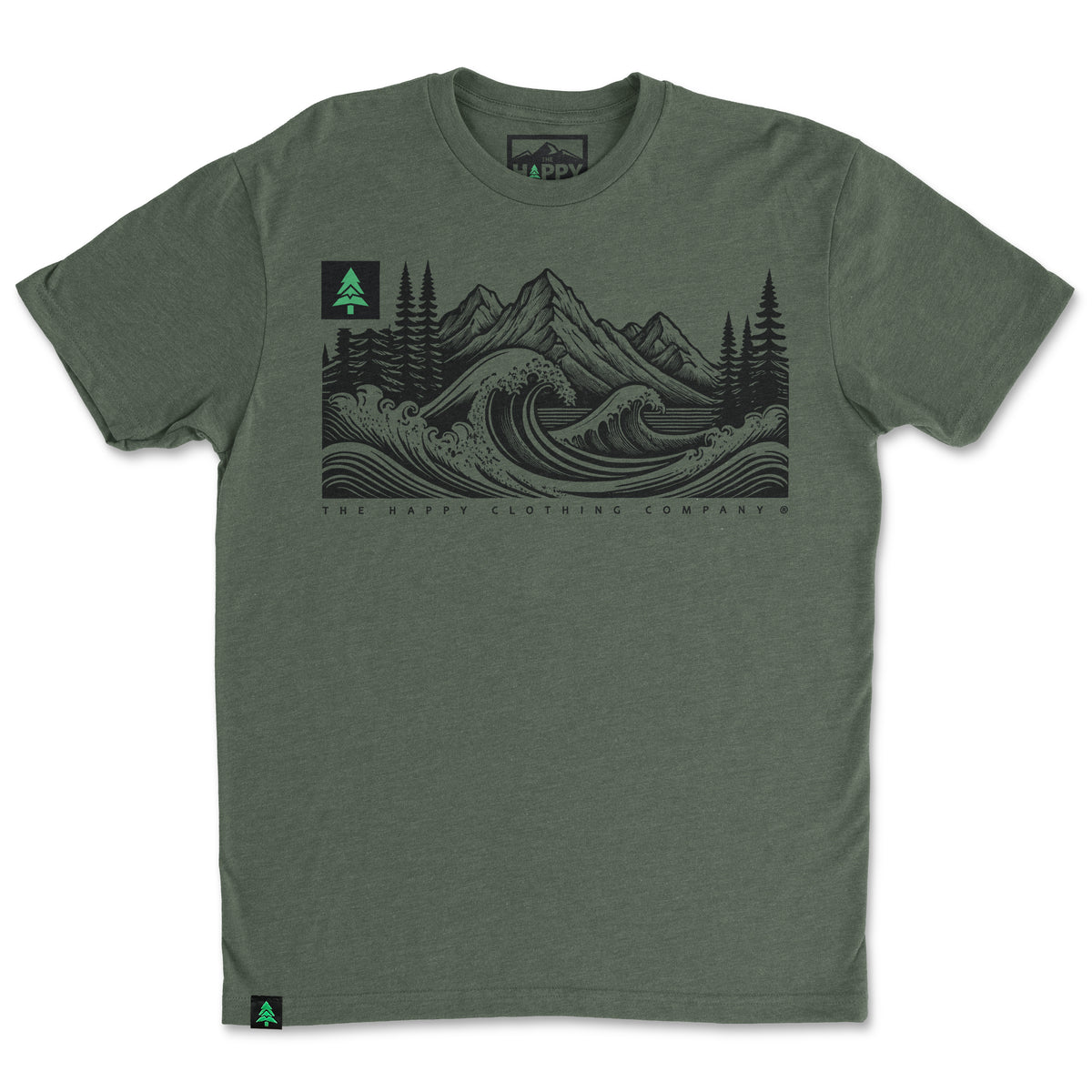 Mountains Trees and Seas Drawing 'Trail Tee' | Lightweight Blend | - The Happy Clothing Company