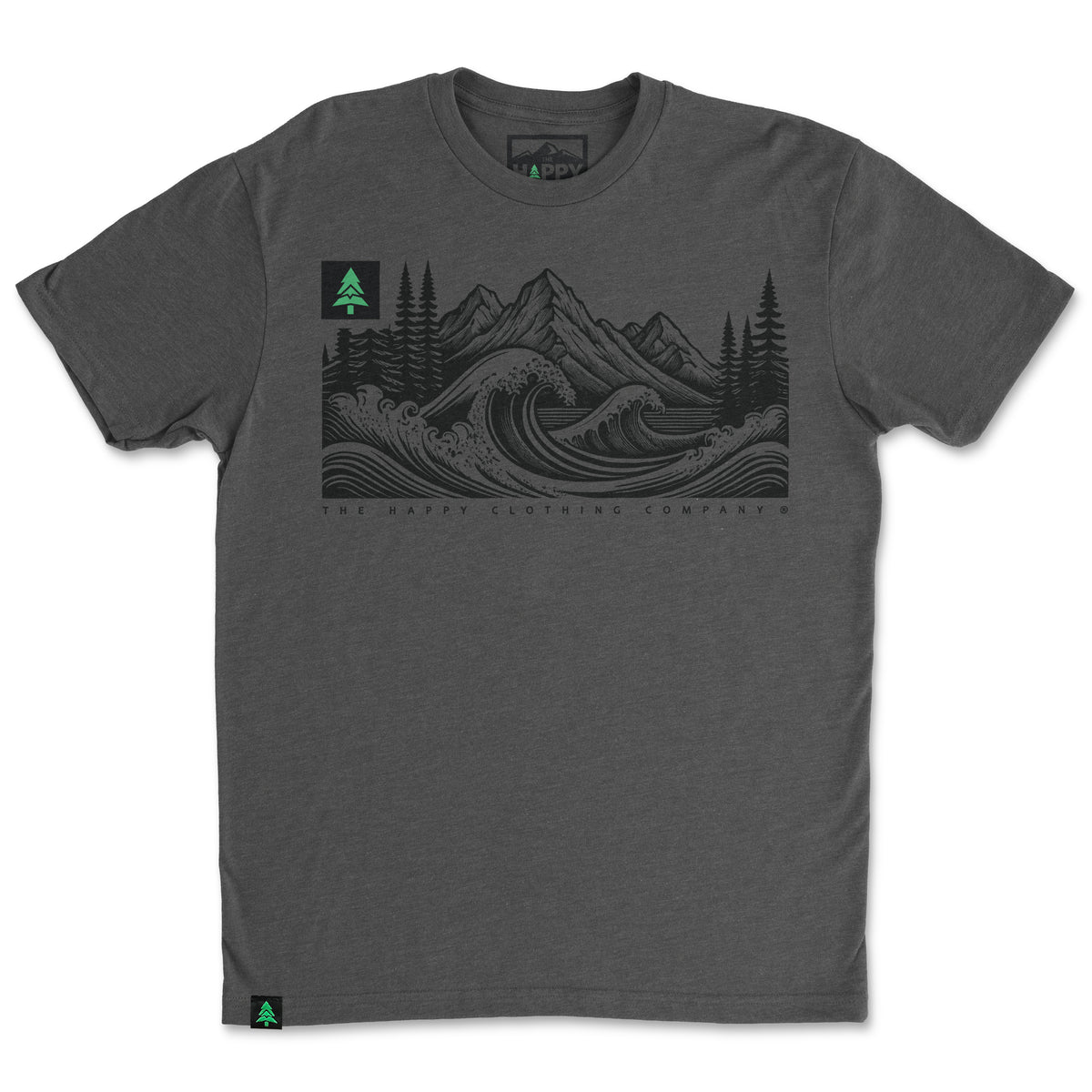 Mountains Trees and Seas Drawing 'Trail Tee' | Lightweight Blend | - The Happy Clothing Company