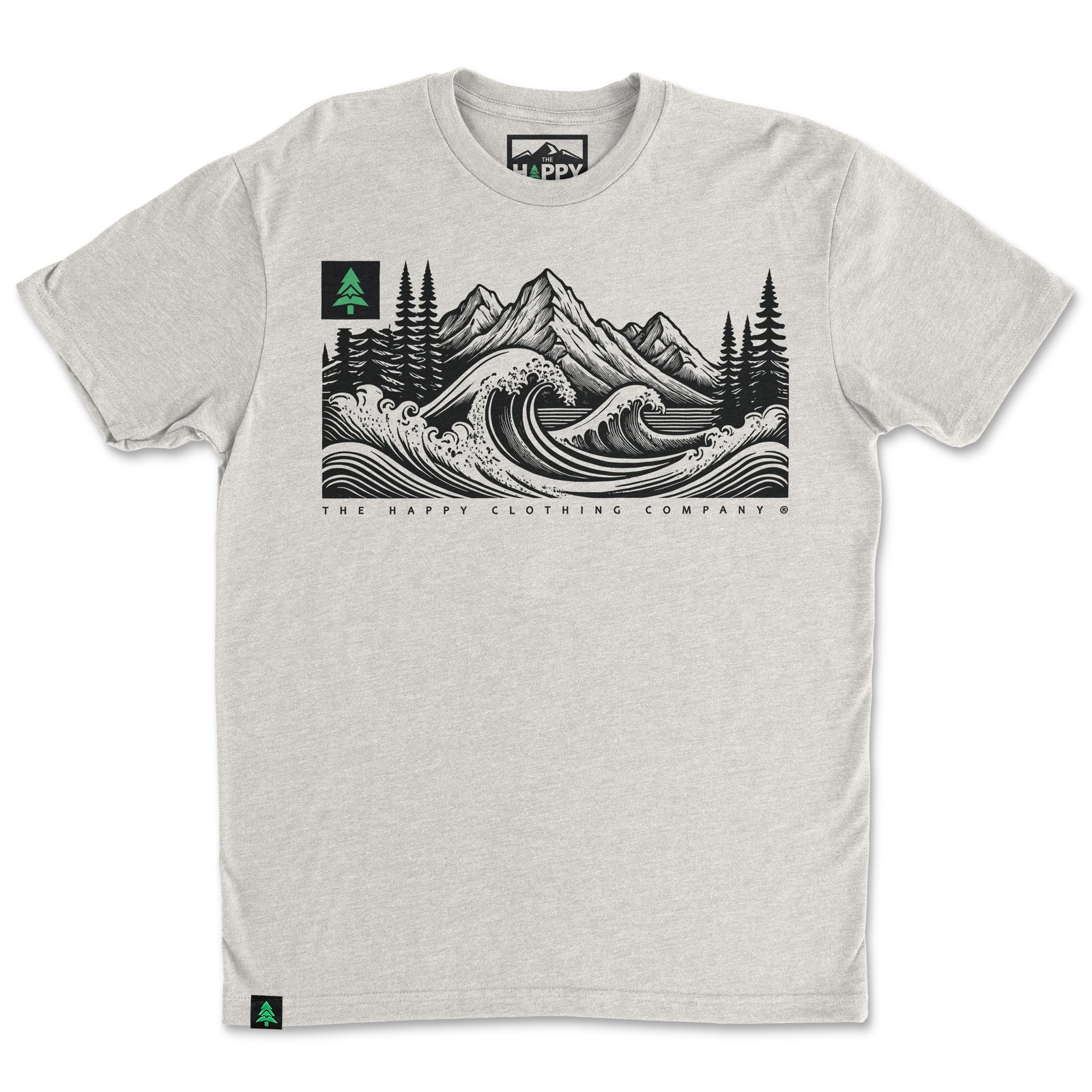 Mountains Trees and Seas Drawing 'Trail Tee' | Lightweight Blend | - The Happy Clothing Company