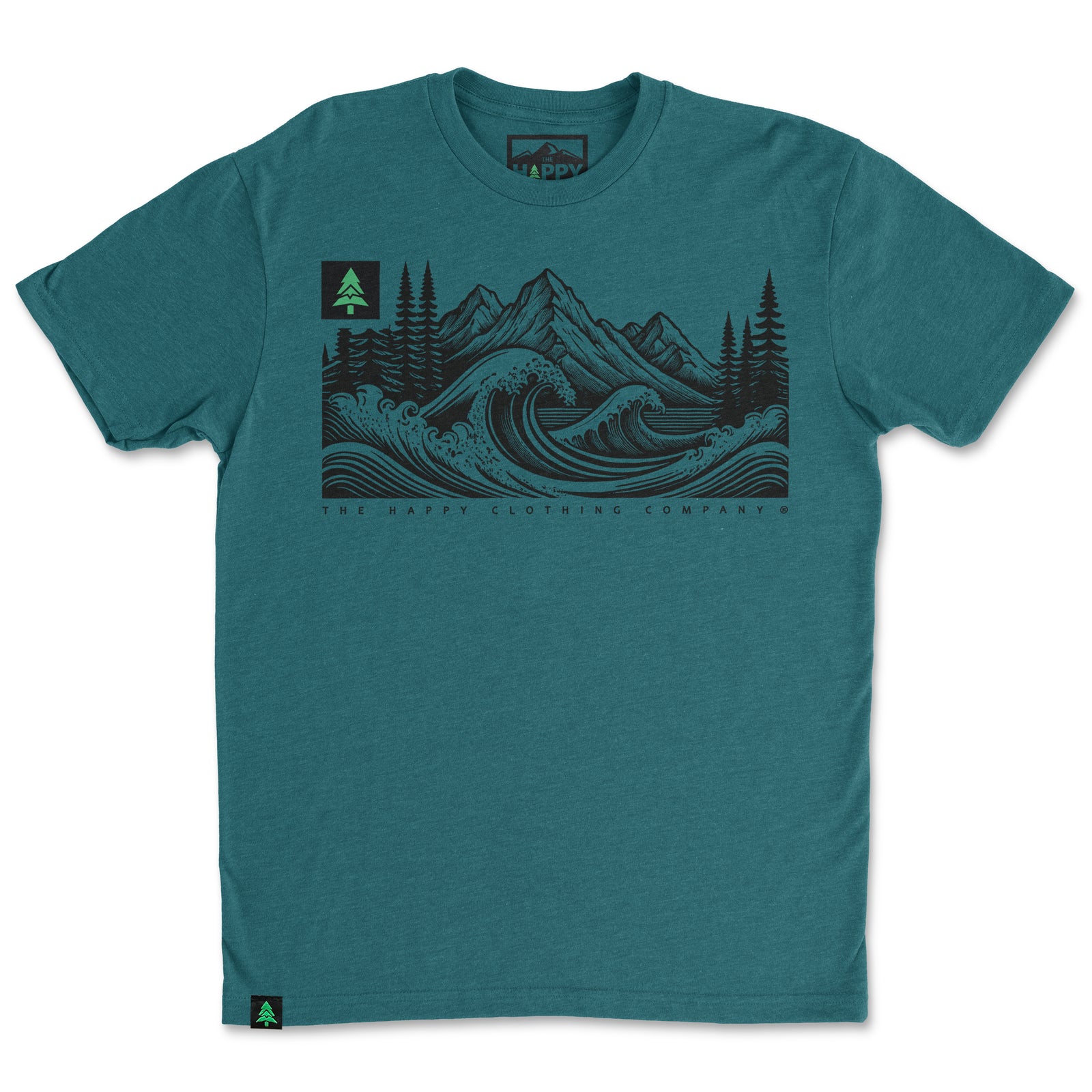 Mountains Trees and Seas Drawing 'Trail Tee' | Lightweight Blend | - The Happy Clothing Company