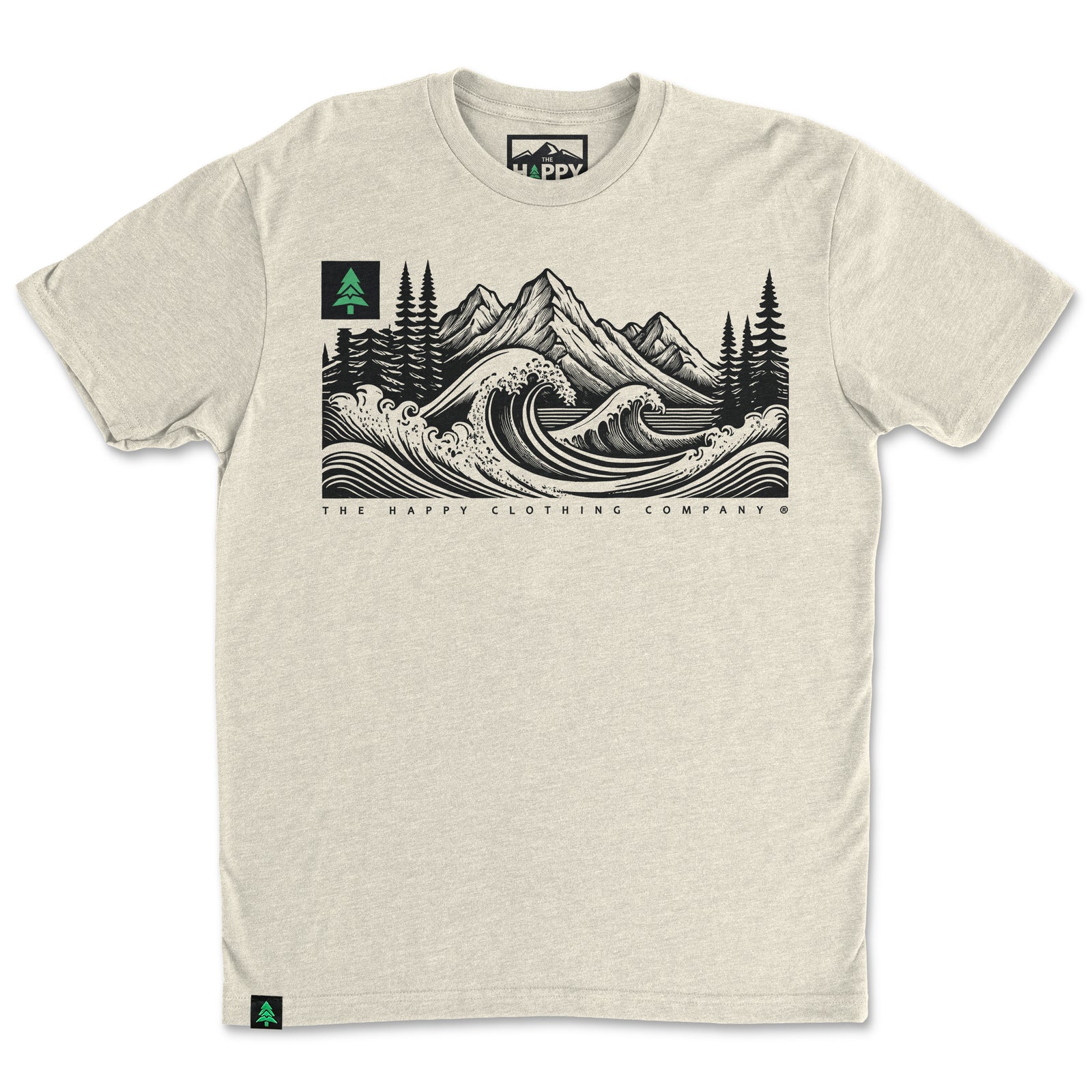 Mountains Trees and Seas Drawing 'Trail Tee' | Lightweight Blend | - The Happy Clothing Company