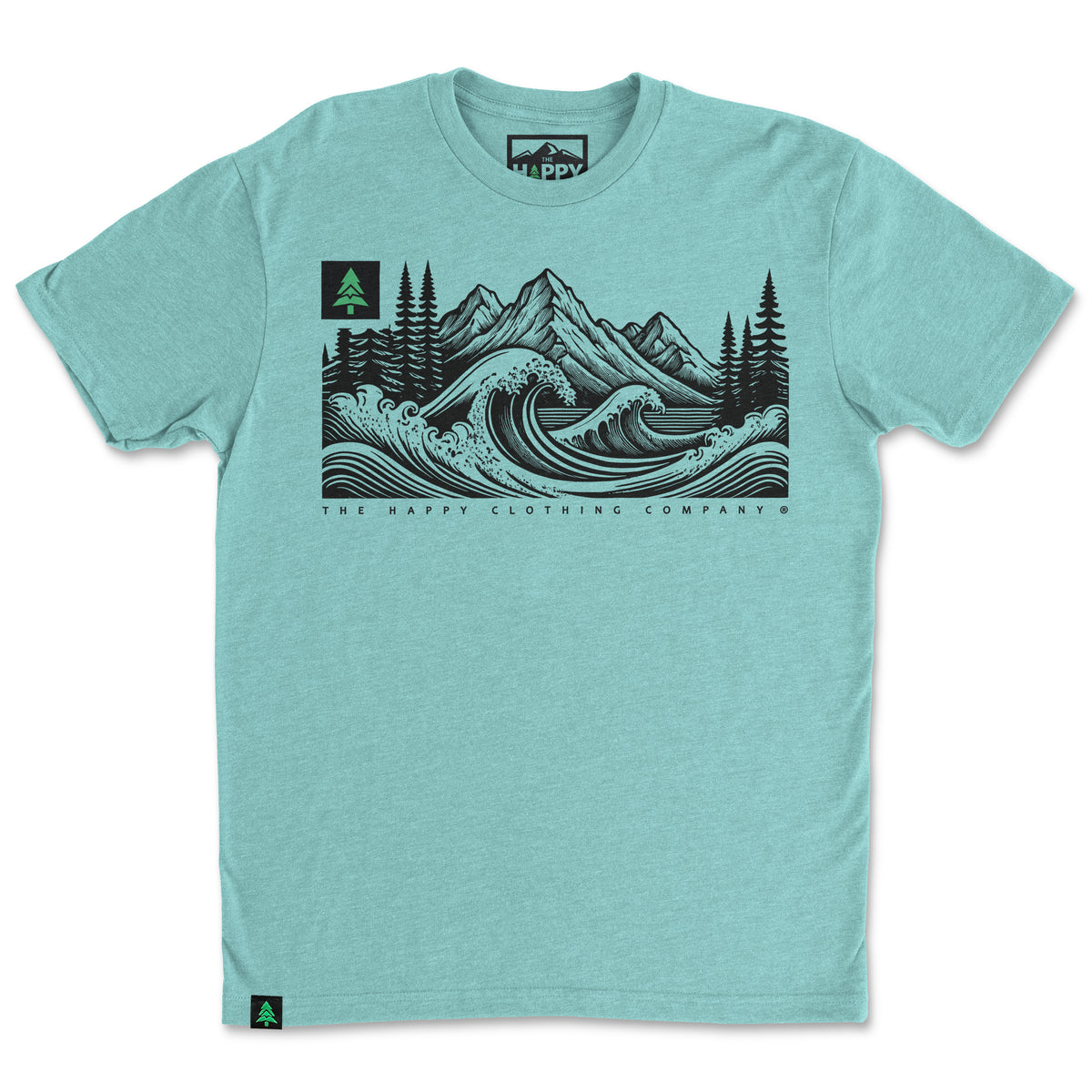 Mountains Trees and Seas Drawing 'Trail Tee' | Lightweight Blend | - The Happy Clothing Company