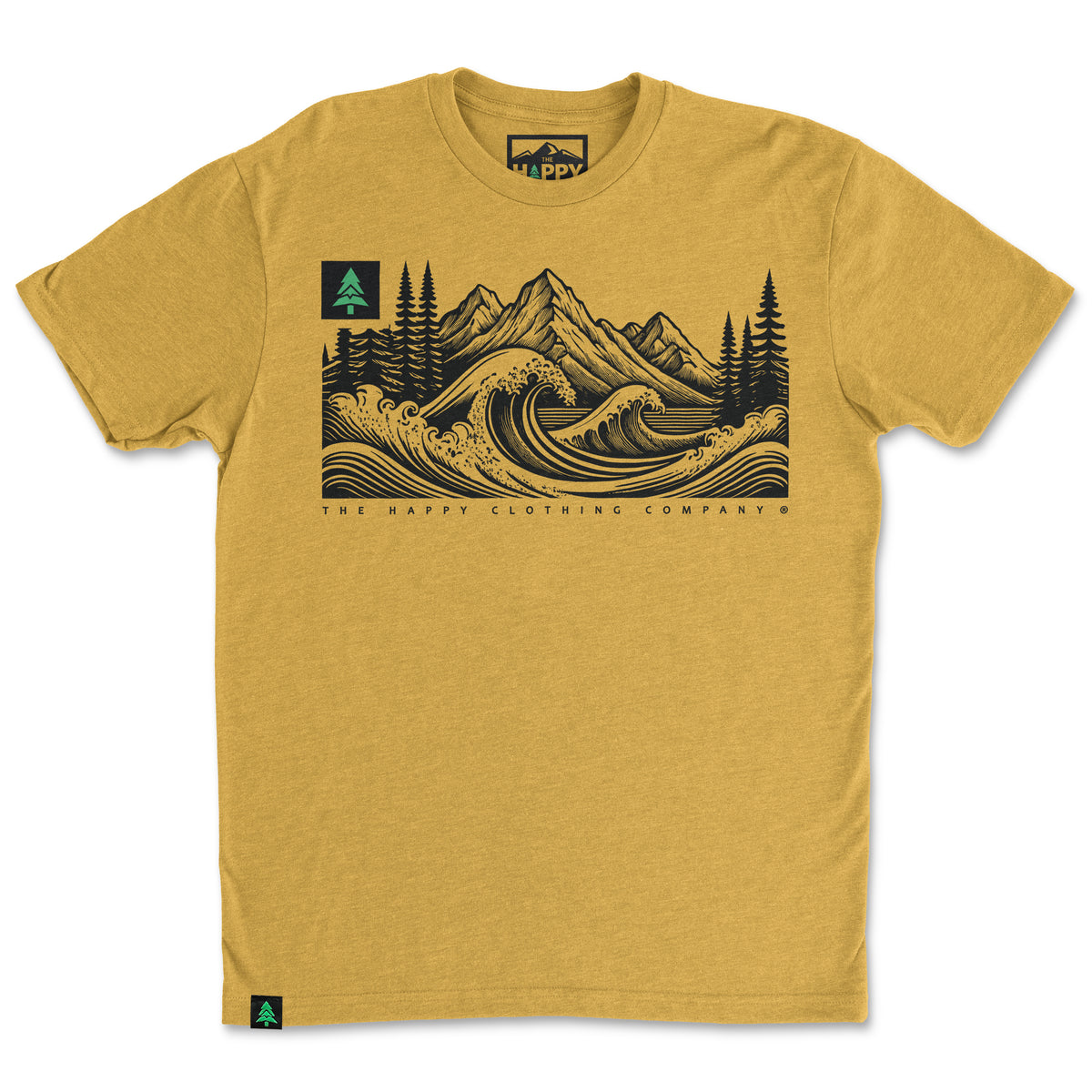 Mountains Trees and Seas Drawing 'Trail Tee' | Lightweight Blend | - The Happy Clothing Company