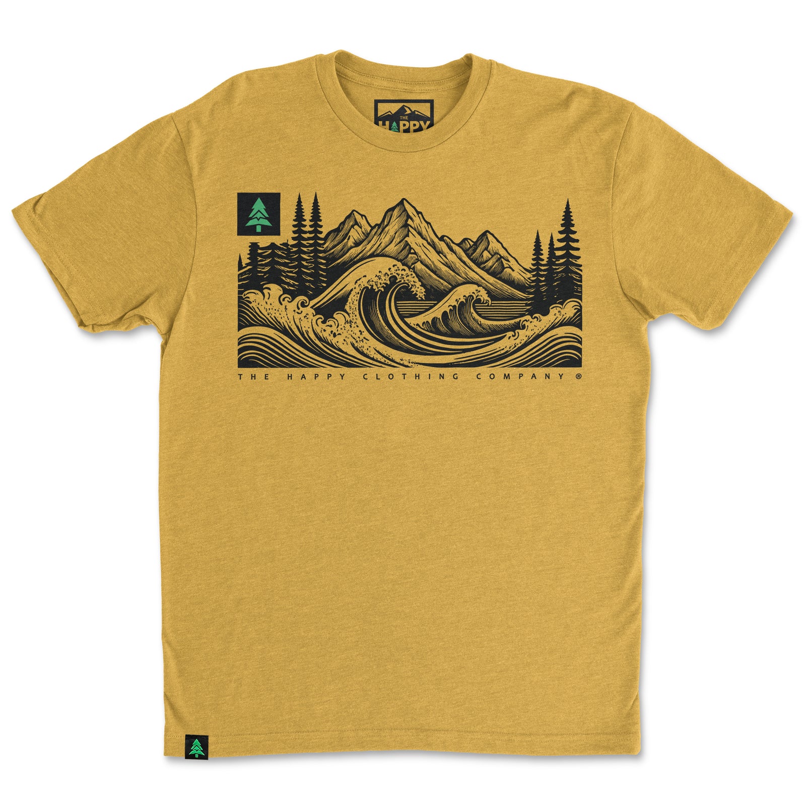 Mountains Trees and Seas Drawing 'Trail Tee' | Lightweight Blend | - The Happy Clothing Company