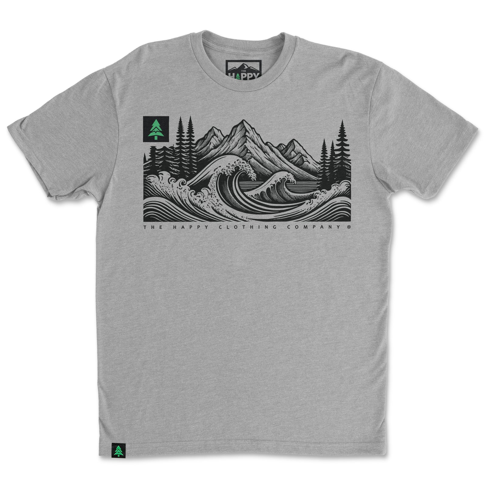 Mountains Trees and Seas Drawing 'Trail Tee' | Lightweight Blend | - The Happy Clothing Company