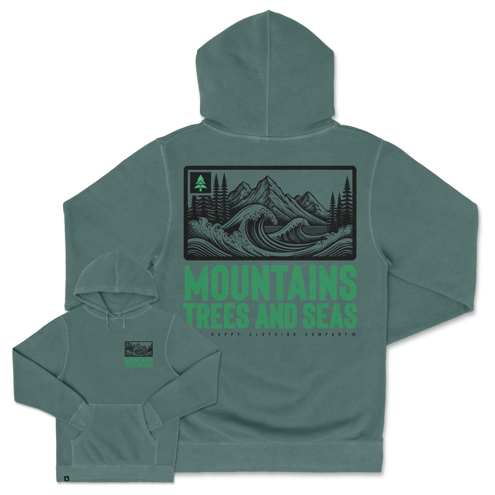 Mountains, Trees and Seas Nature-Dyed Unisex Hoodie - The Happy Clothing Company