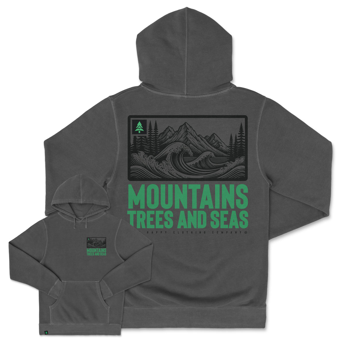 Mountains, Trees and Seas Nature-Dyed Unisex Hoodie - The Happy Clothing Company