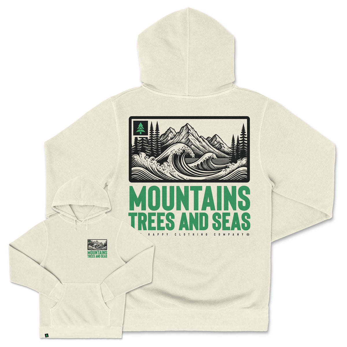 Mountains, Trees and Seas Nature-Dyed Unisex Hoodie - The Happy Clothing Company