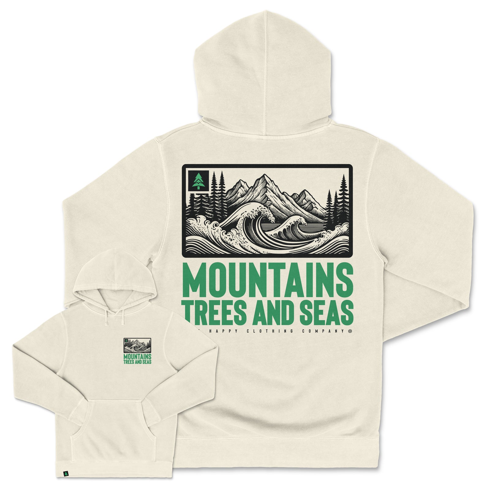 Mountains, Trees and Seas Nature-Dyed Unisex Hoodie - The Happy Clothing Company