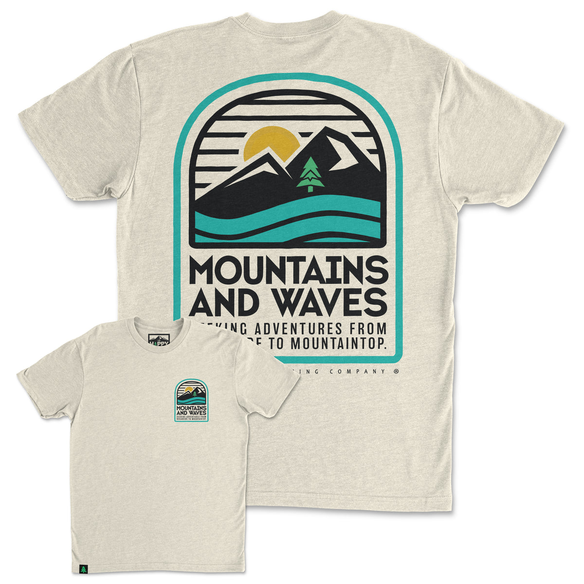Mountains and Waves Back Print 'Trail Tee' | Lightweight Blend | - The Happy Clothing Company